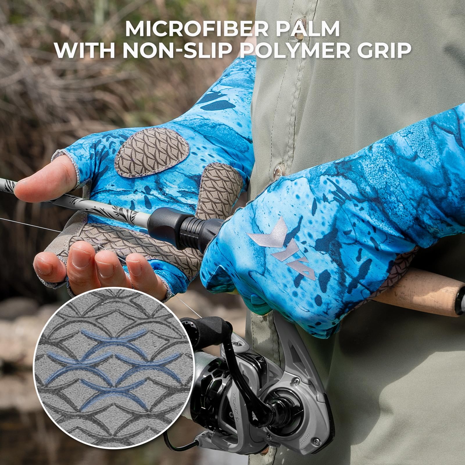 KastKing San Rafael Fishing Gloves, UPF 50 Sun Protection Fingerless Gloves Quick-Dry, Extended Cuff UV Protection Gloves for Outdoor, Kayaking, Rowing, Paddling,Hunting