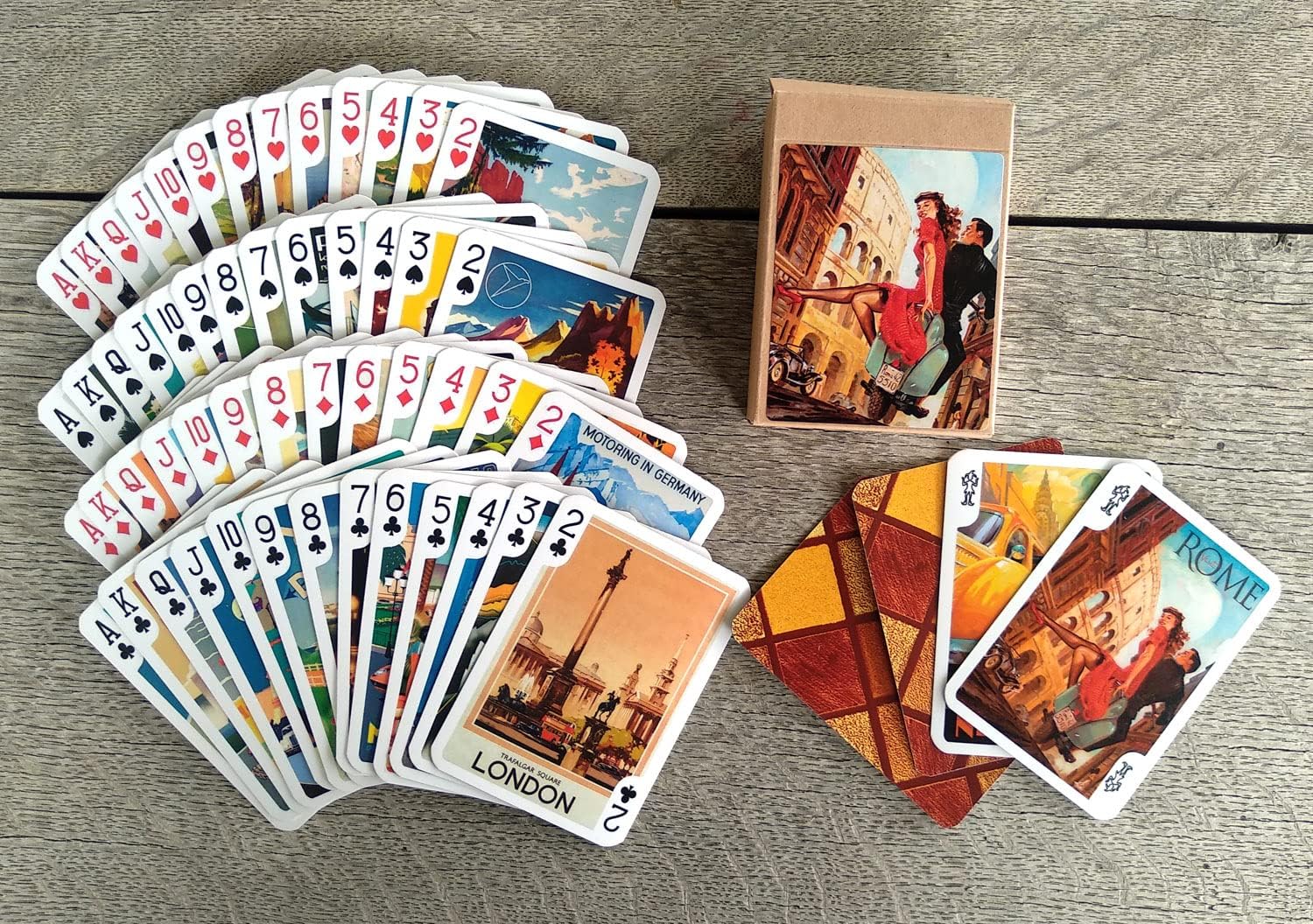 Travel by CAR Playing Cards (Poker Deck 54 Cards All Different) Vintage European Travel Posters Retro Adverts