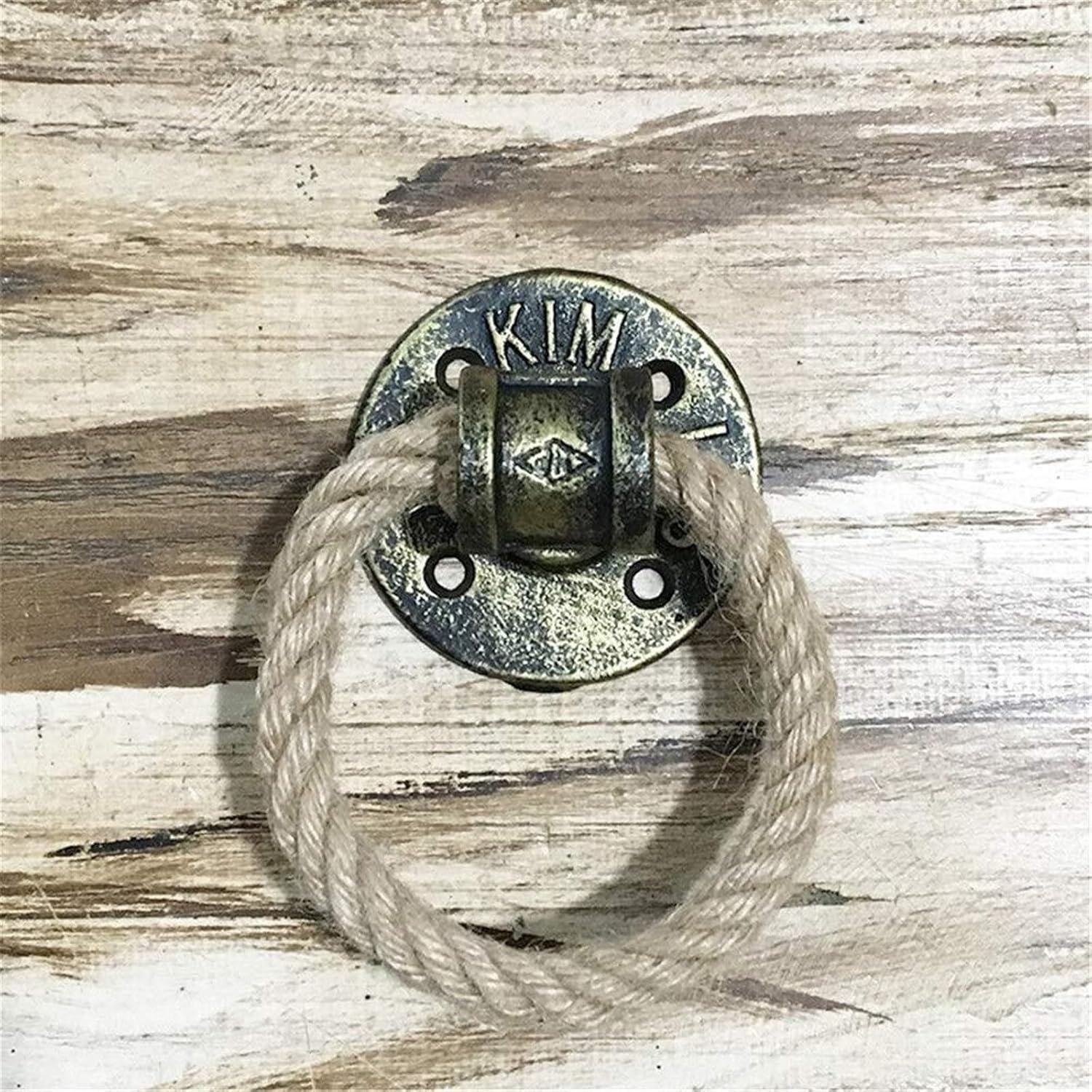 Industrial Rustic Wooden Door Handle | Black Solid Cast Iron Braided Hemp Rope Circle Ring Rustic Metal Pull Handles Gate Handles Hardware Set Cabinet Hardware