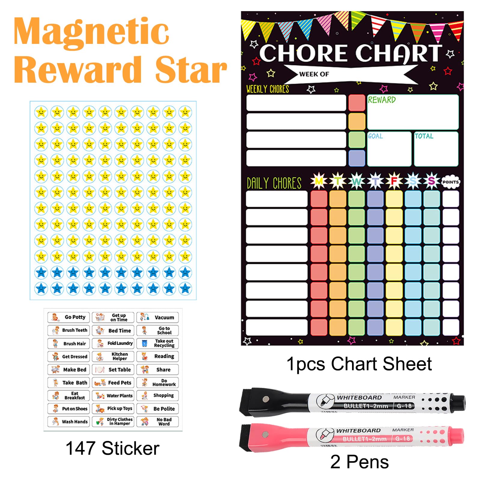 Multi-Purpose Magnetic Reward Star Chart Magnetic Reward Chart for Kids ...