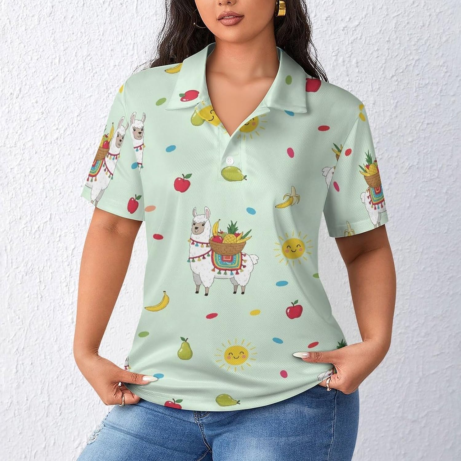 Golf Shirts for Women Polo Tops Short Sleeve 2-Button Collar T-Shirts, Straight Cut Office Sports Athletic Workwear