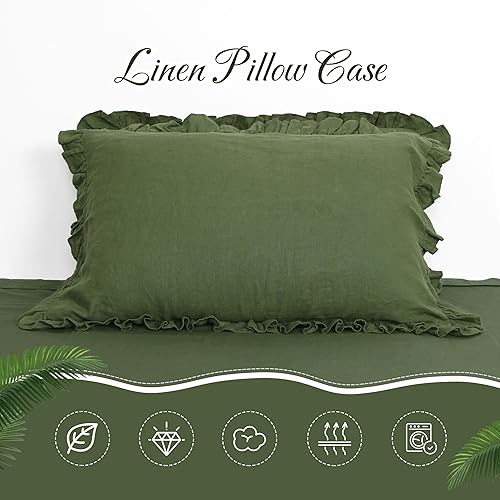 Miniatura 5 de L Linen World Juego de 2 fundas de almohada de lino con volantes, 100% lino natural francés, fundas de almohada de lino con volantes, fundas de