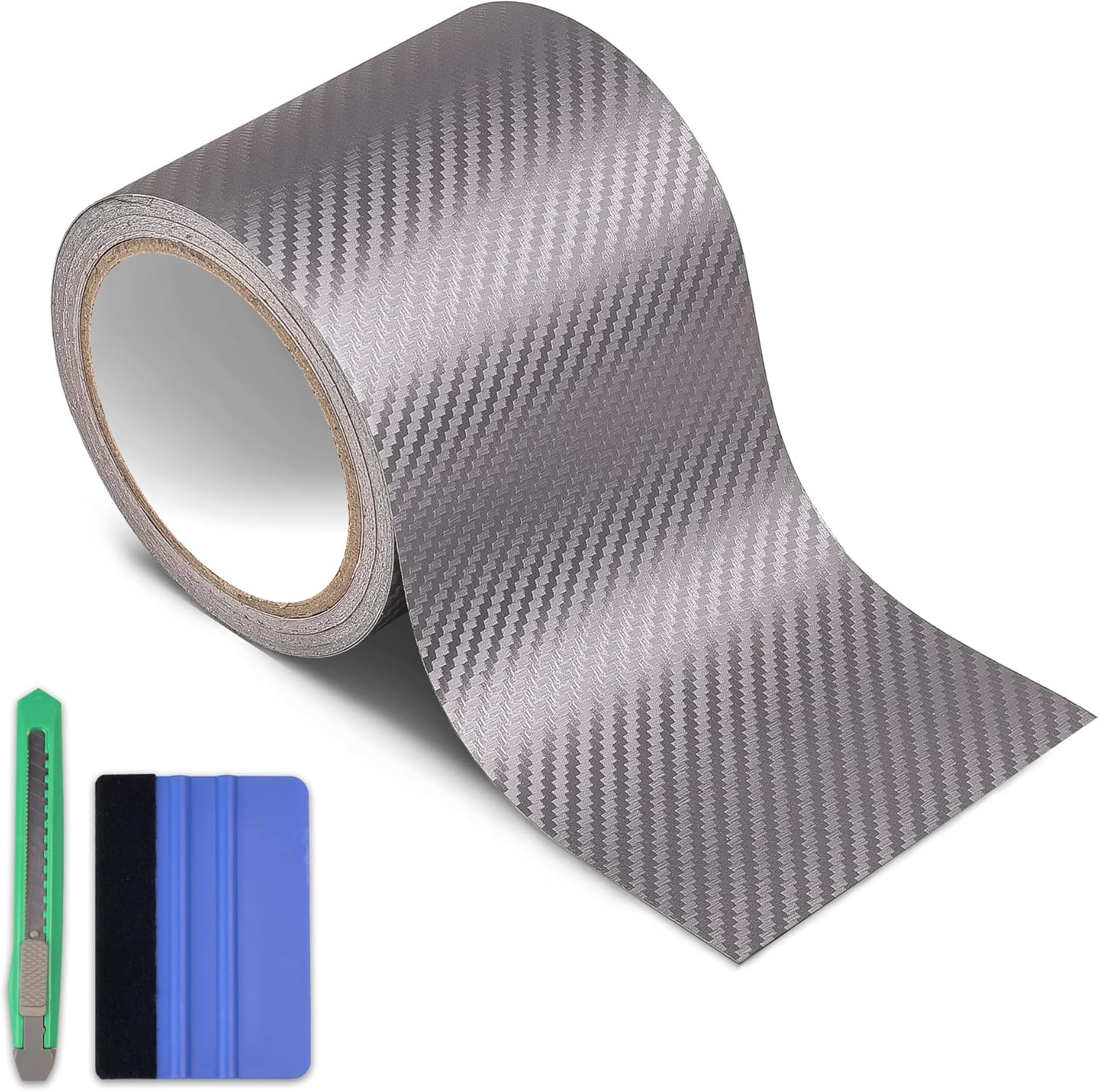 Arespark Bike Frame Protection Tape, Bicycle Frame Protector Paint Film Bike Decals Stickers, 3D Grey Carbon Fiber Vinyl Wrap Pattern Frame Guard Wrap for Mountain/Road/Ebike(4in x 30ft)