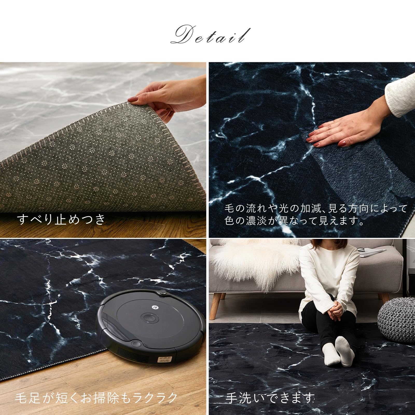 Amazon｜萩原 ラグ カーペット 大理石柄 ホワイト 約190×190cm 洗える