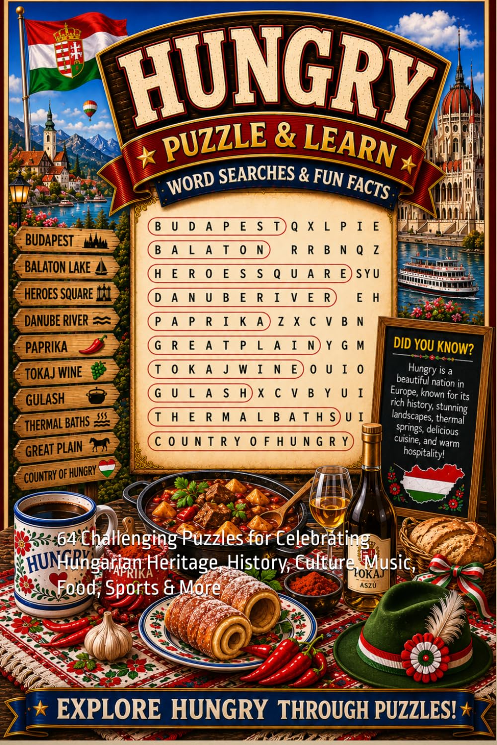 Hungry Word Search Puzzle and Learn: 64 Challenging Puzzles for Celebrating Hungarian Heritage, History, Culture, Music, Food, Sports & More (Explore The World Word Search Series - Puzzle and Learn)