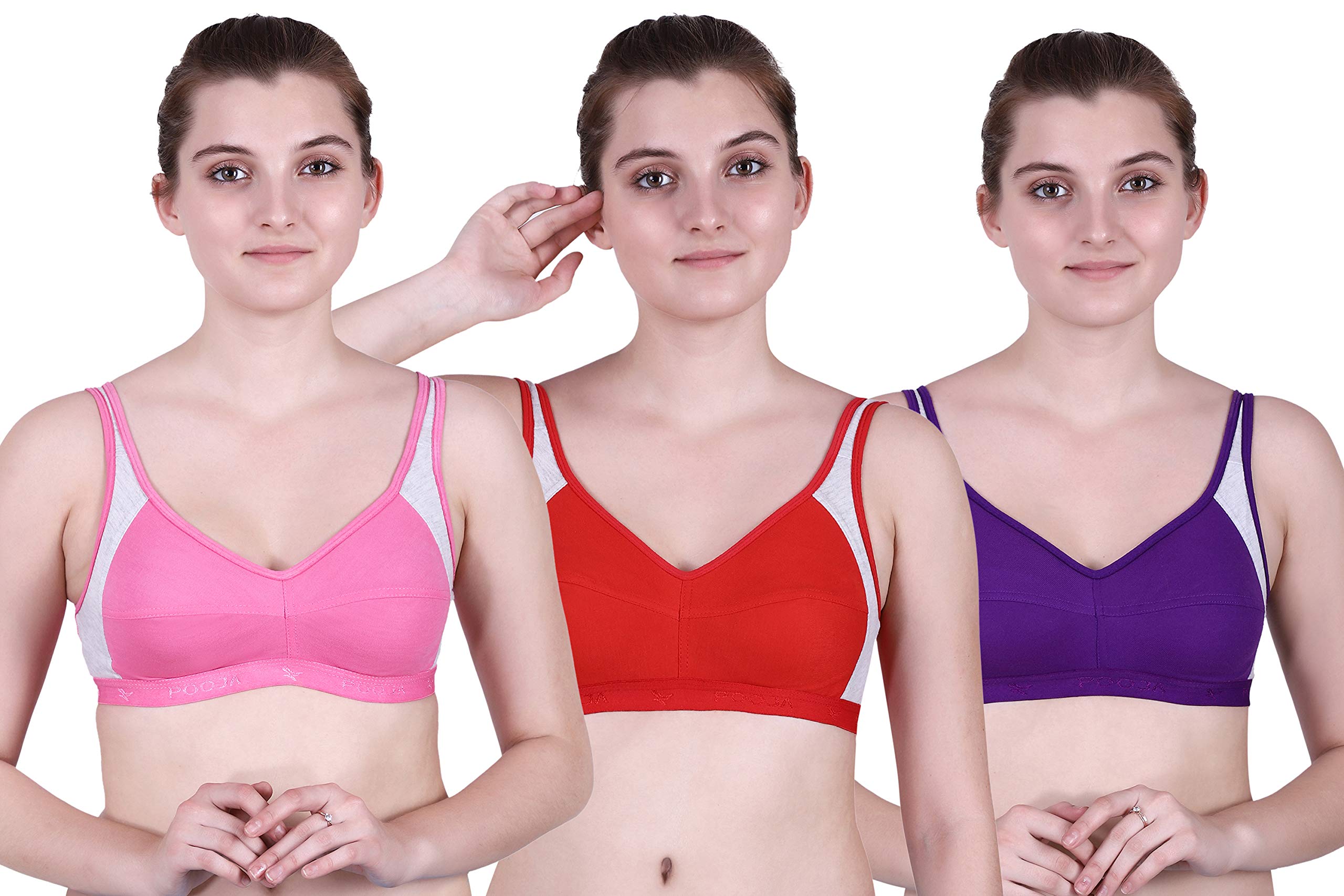 waooo Sports Non Padded Wire Free Bra/Yoga Stretch Workout Seamless Cotton Bra for Girls/Women