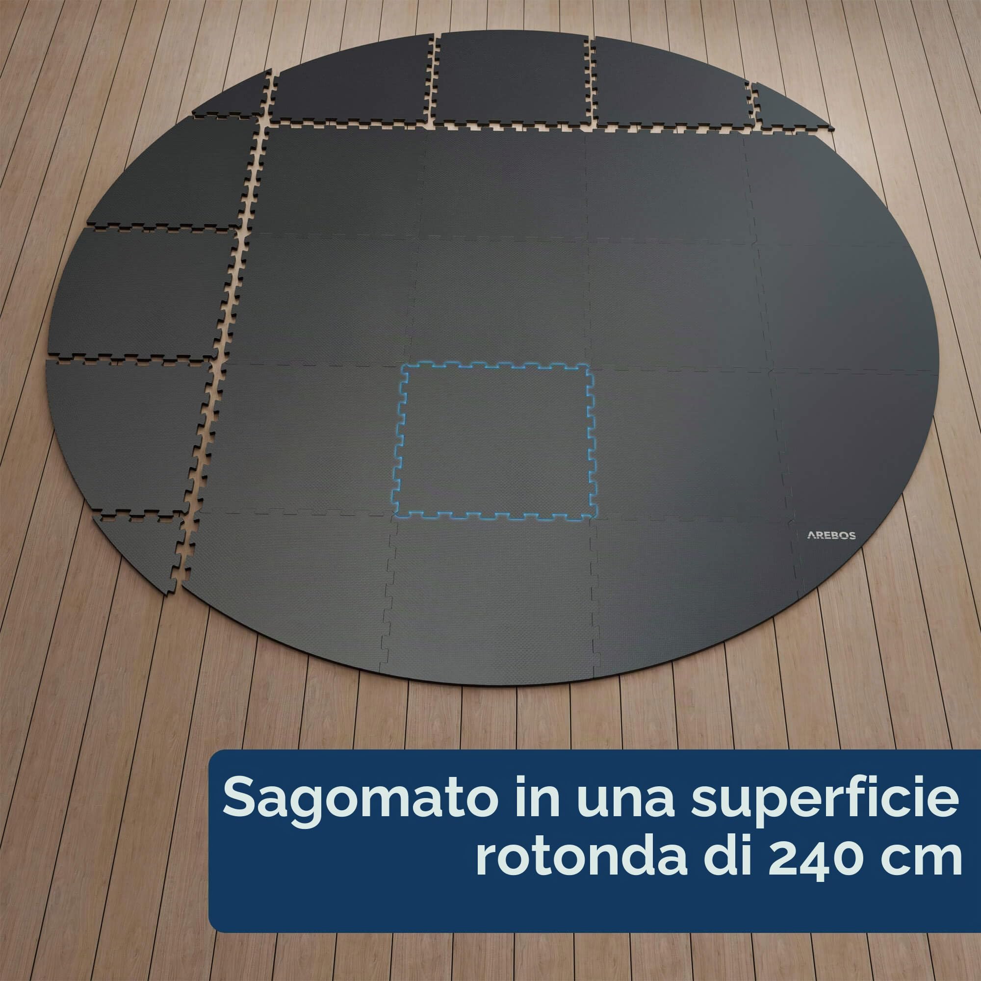 AREBOS Tappetino Protettivo per Piscina e Spa Ø 240 cm | Tappeto Eva Puzzle Rotondo per Vasca idromassaggio | Isolante e Antiscivolo | per Spa gonfiabili da Esterno