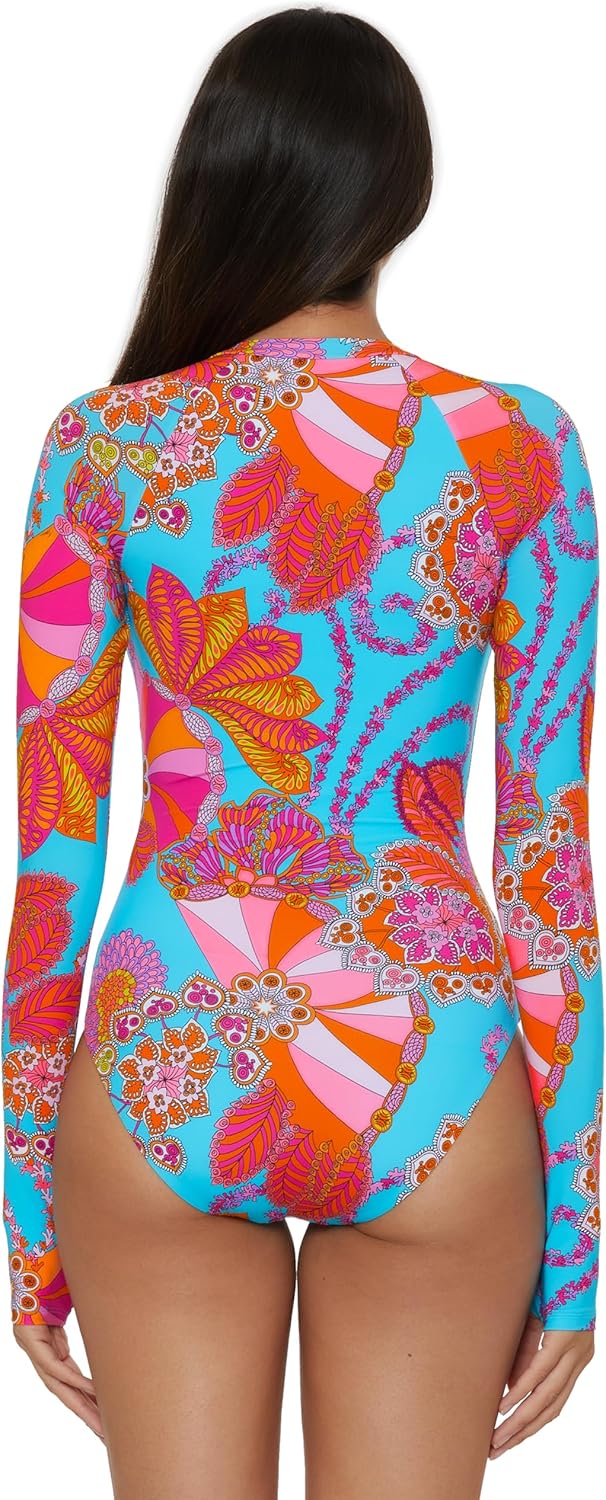 Trina Turk Women's Paddle One Piece Swimsuit, Rash Guard, UV Protection, Zip Front, Long Sleeve, Bathing Suits for Women - Image 3