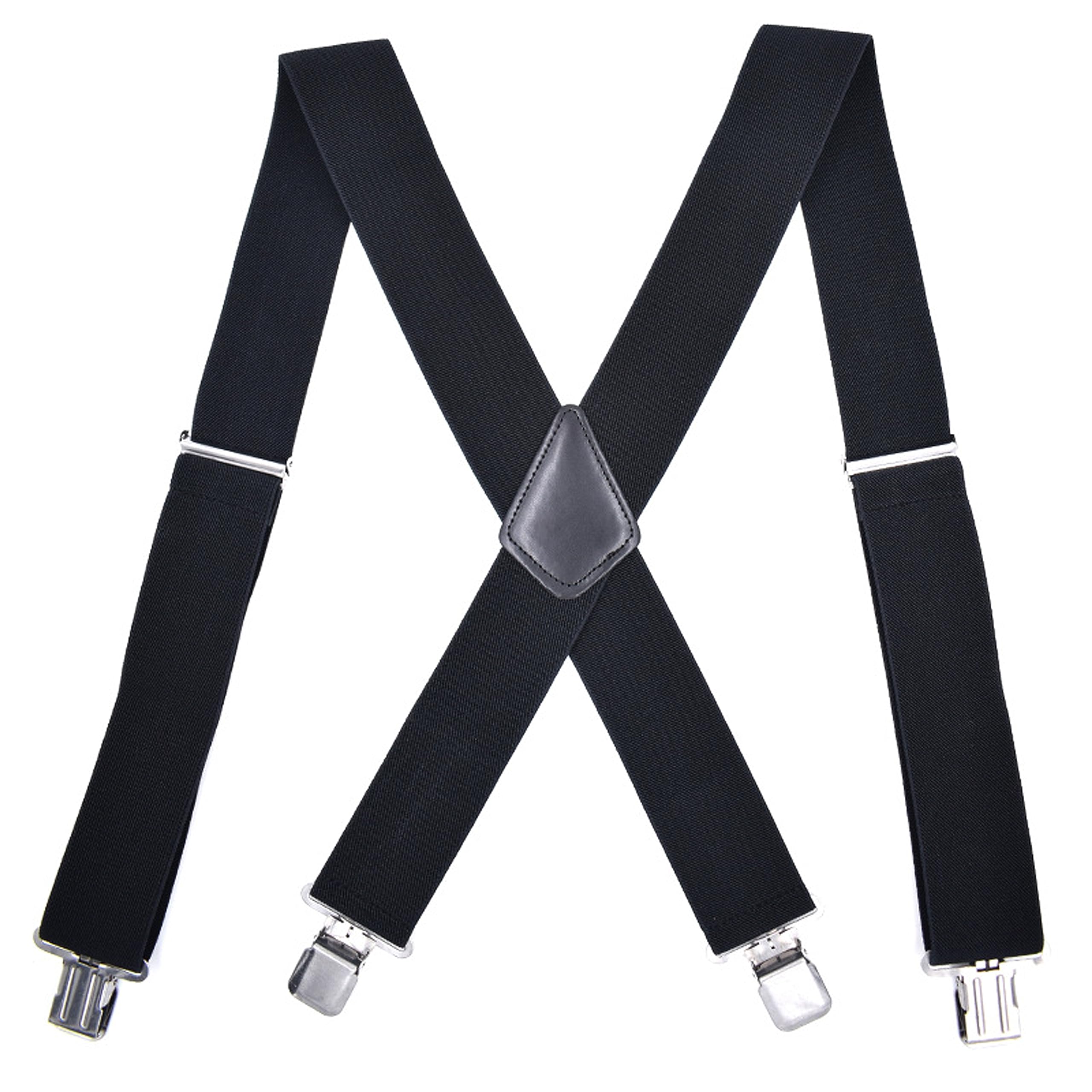 WYDDDARY Suspenders for Men 2'' Wide Adjustable Suspenders with Elastic Straps Adjustable Elastic X Back Style with 4 Clips Black