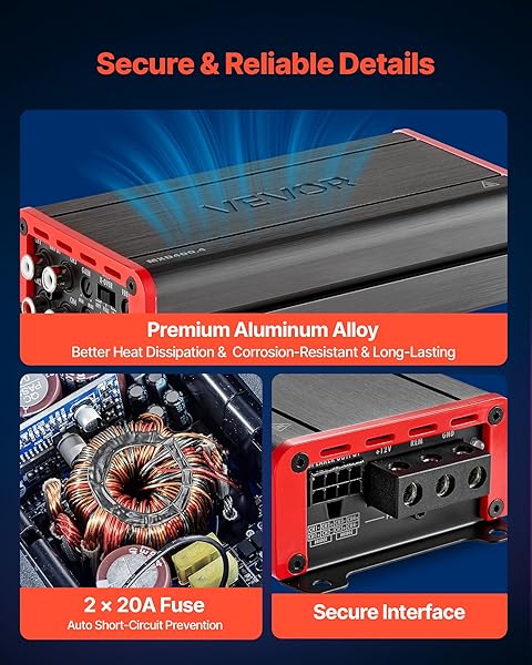 VEVOR Car Audio Amplifier, 4-Channel Bridgeable Car Amplifier, Multichannel Class D Stereo Amp, Max. 4 x 272W at 4 Ohms / 4 x 400W at 2 Ohms, High Output, for SUVs, Pickups, and Off-Road Vehicles - 5