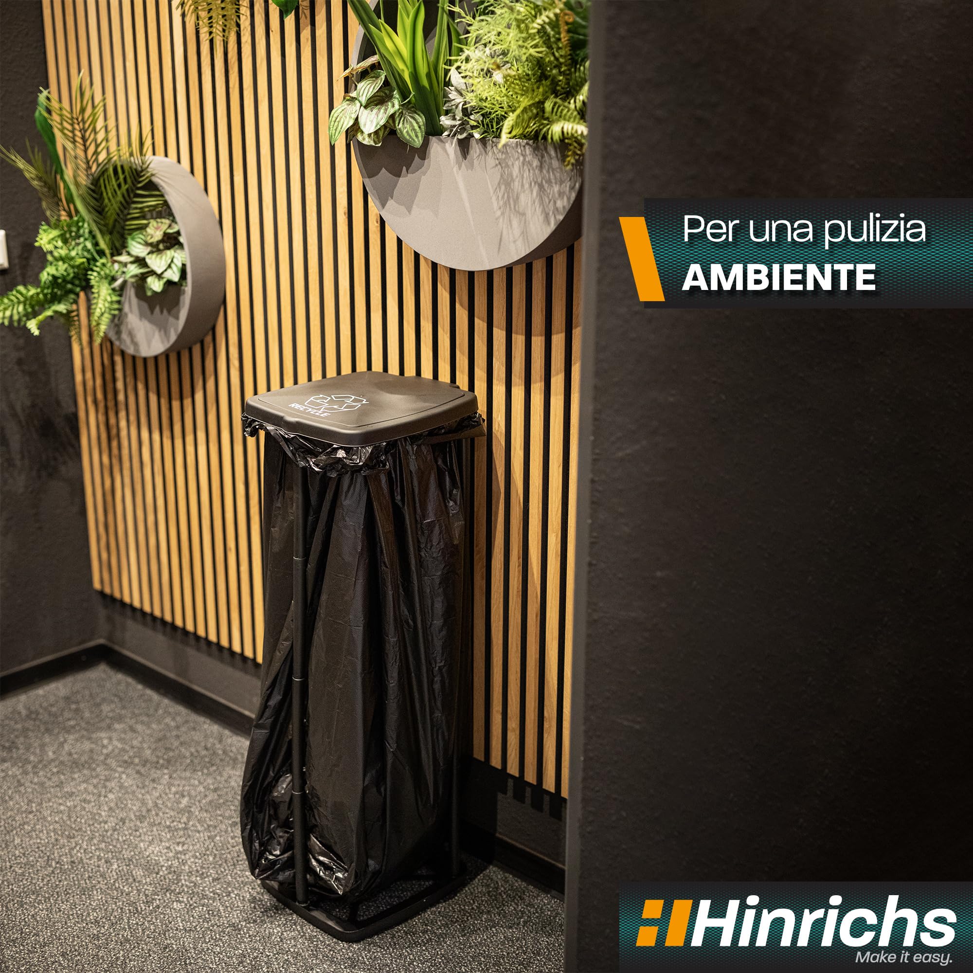 Hinrichs Supporto per sacco della spazzatura 120L - Supporto per sacco della spazzatura regolabile in altezza con coperchio per sacchi della spazzatura da 120L - Incl. 2 sacchetti per spazzatura 120L