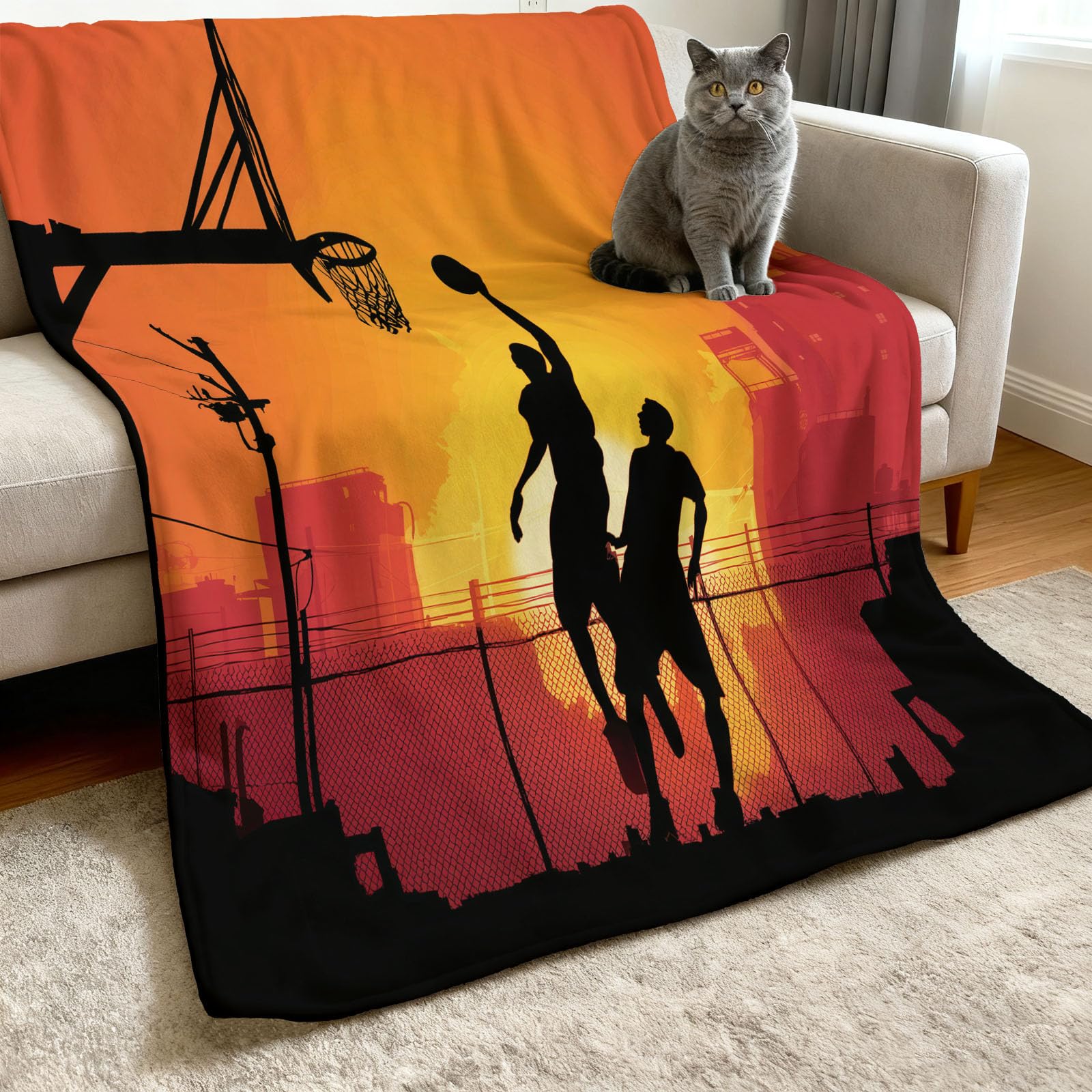 Miękka puszysta ilustracja styl sportowy flanelowy koc narzuty