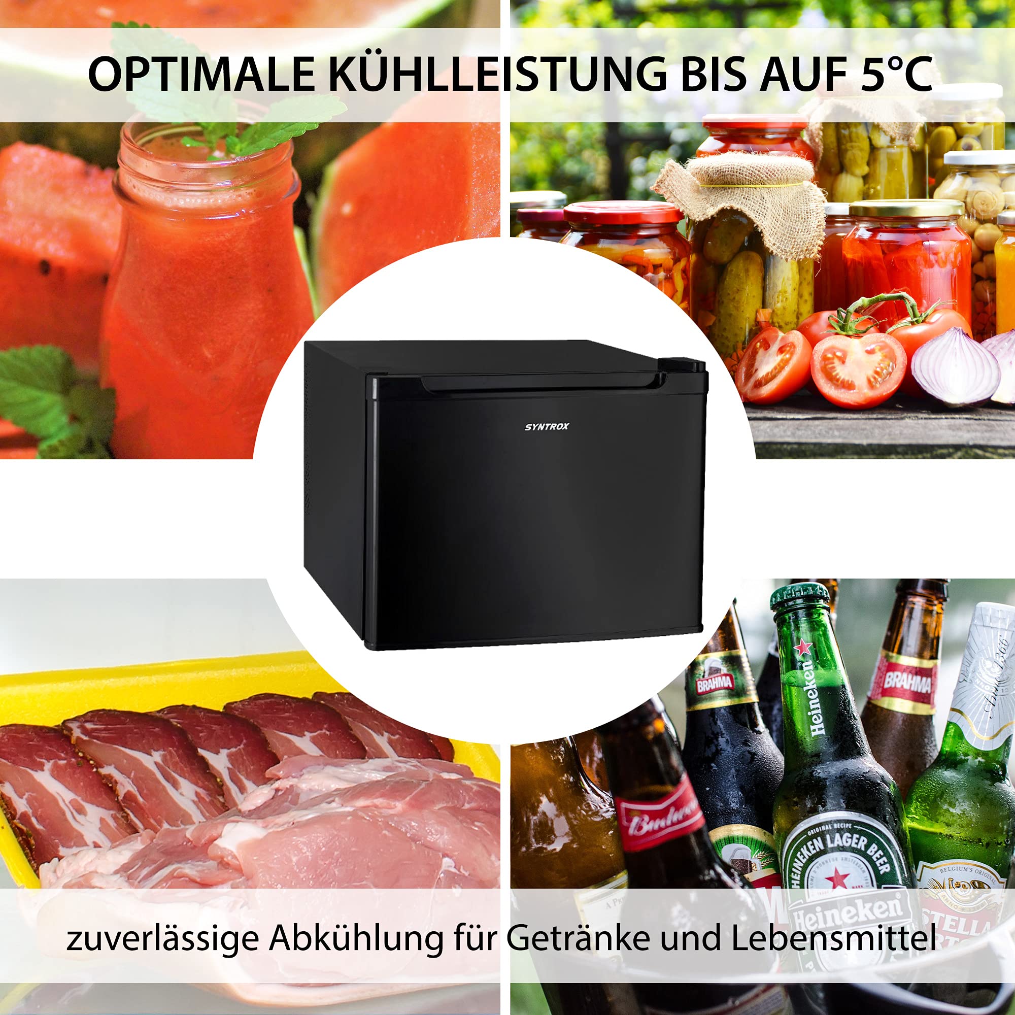 Syntrox 35 Liter Hotelkühlschrank Bunda Minibar & Minikühlschrank Geräuscharm, Vibrationsfrei, 70/130 Watt, schwarz, Automatische Abtaufunktion, Höhenverstellbarer Einschub