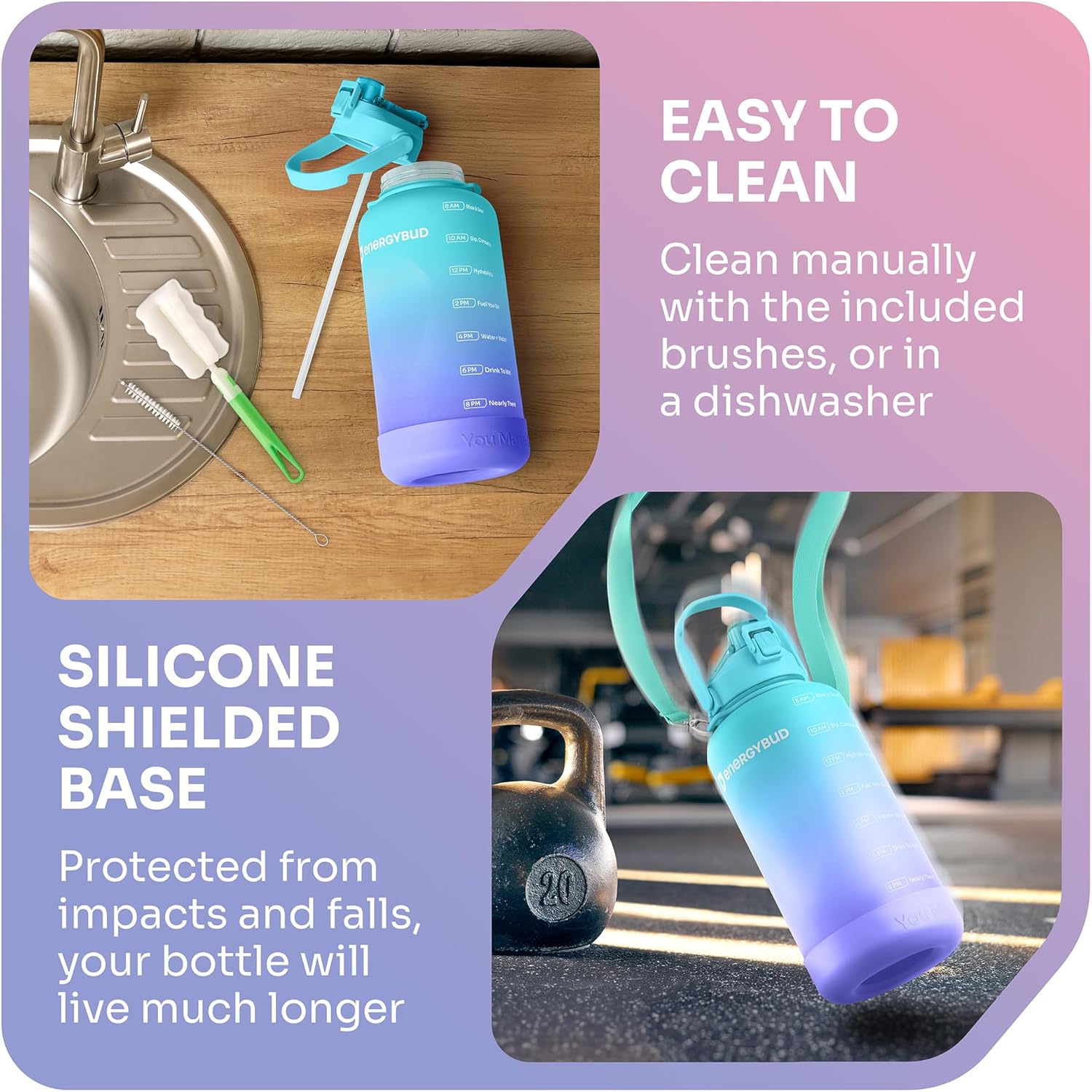 1 Gallon Water Bottle with 128 oz Capacity - Motivational Time Markers for Daily Hydration Goals - Leakproof BPA Free Tritan with Removable Straw