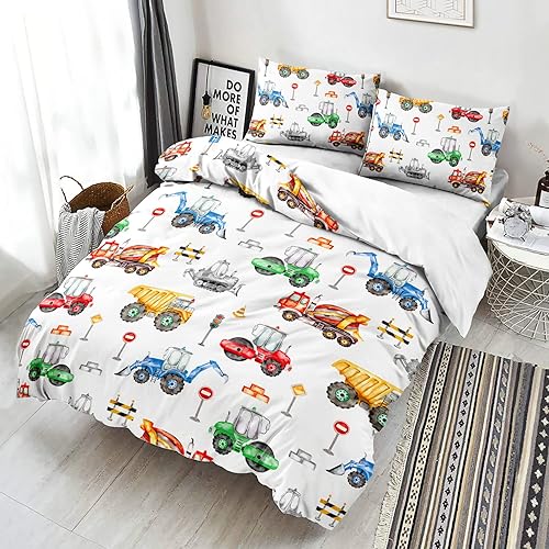 Miniatura 2 de CVHOUSE Juego de ropa de cama de excavadora tamaño individual, juego de ropa de cama de excavadora de construcción para niños y adolescentes, juego