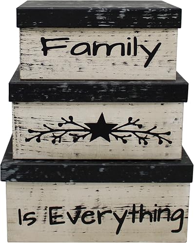 Miniatura 2 de CVHOMEDECO. Cajas anidadas rectangulares vintage primitivas de cartón “La familia lo es todo”, grandes 12 x 9 x 14 cm. Juego de 3. La familia lo es