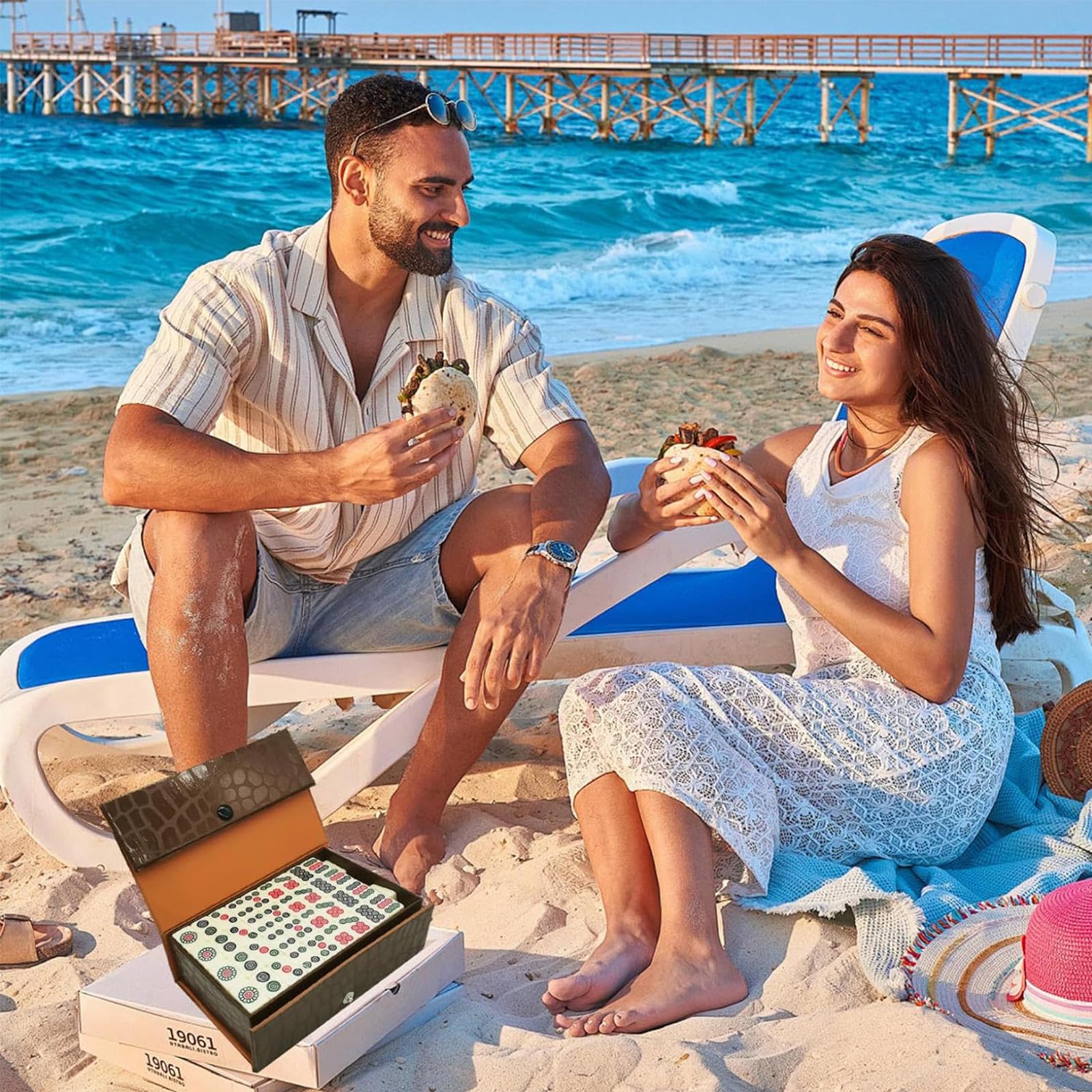 Set Mahjong cinese con 144 piastrelle, portatile e leggero, set da gioco con custodia per viaggi, campeggio, riunioni di famiglia e feste con amici