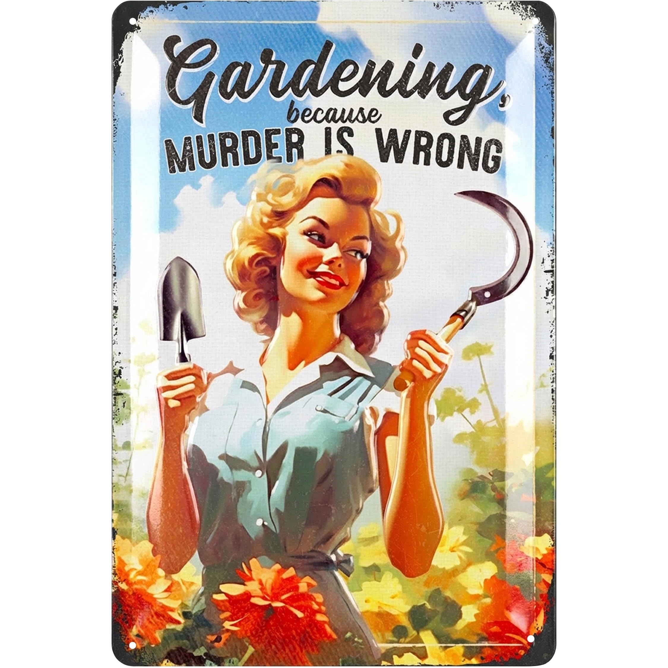 Lanolu Gardening Because Murder Vintage Tin Sign Garden Rules, Farmhouse Metal Signs, Funny Garden Signs, Garden Plaque Decorative Outdoor Metal Signs For Outside Wall, Porch Patio 12X8"