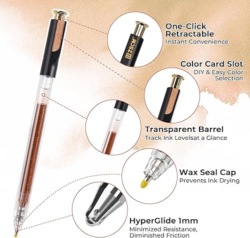 Miniatura 2 de Bolígrafos de gel retráctiles con purpurina, 12 colores de gran capacidad en tono de piel con purpurina metálica de tinta de gel de 0.039 in de