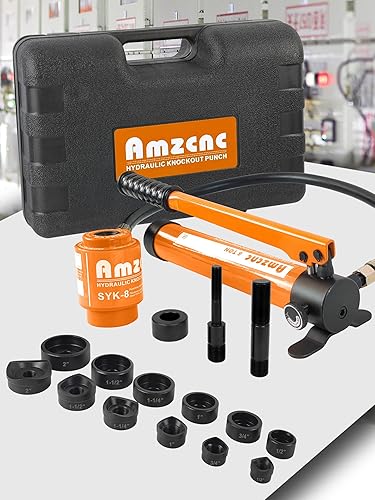 AMZCNC Kit de punzonadora hidráulica de 15 toneladas de 12 a 4 pulgadas, herramienta de perforación manual con 10 troqueles (15T (12 " 4"))