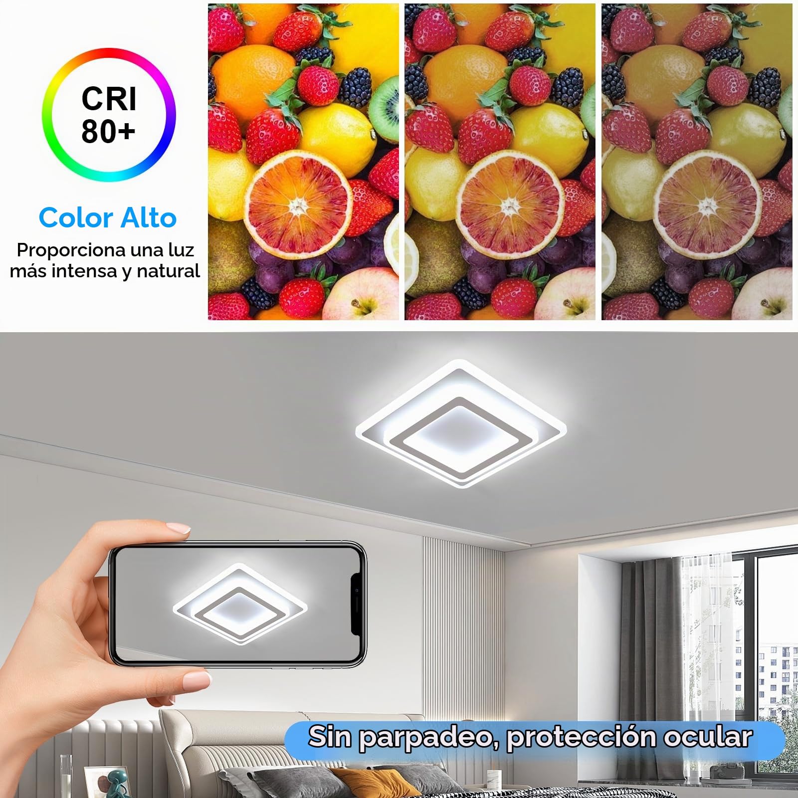 Comely Plafon LED Techo, 44W 4950LM Lámpara de Techo LED Moderna 6500K | Sencilla Cuadrada Blanco Luz de Techo de Acrílico Para Dormitorio Salon Comedor Cocina Pasillo, 30CM