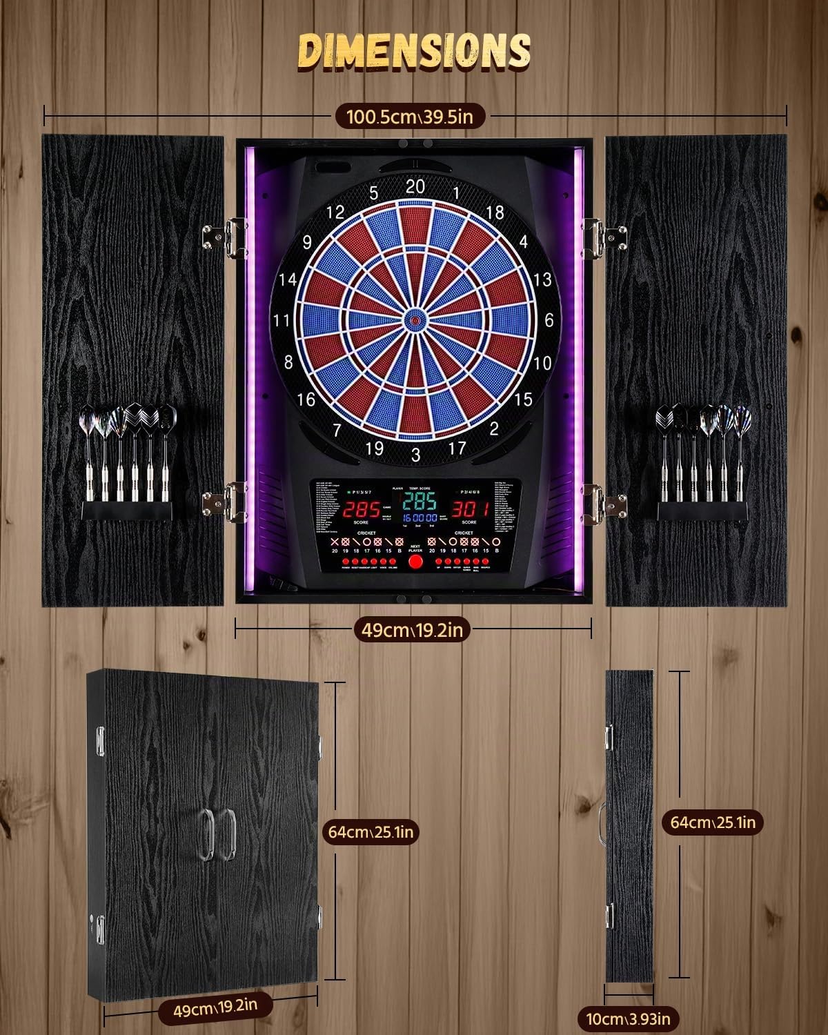 Jeu de Flechette Electronique, LED Coffret pour Cible Flechette | [12 Fléchettes][Coffret en bois] 8 Couleurs pour 8 Joueurs, Jeux de Flechettes Adulte Électronique, Familiaux & Bar - NOIR