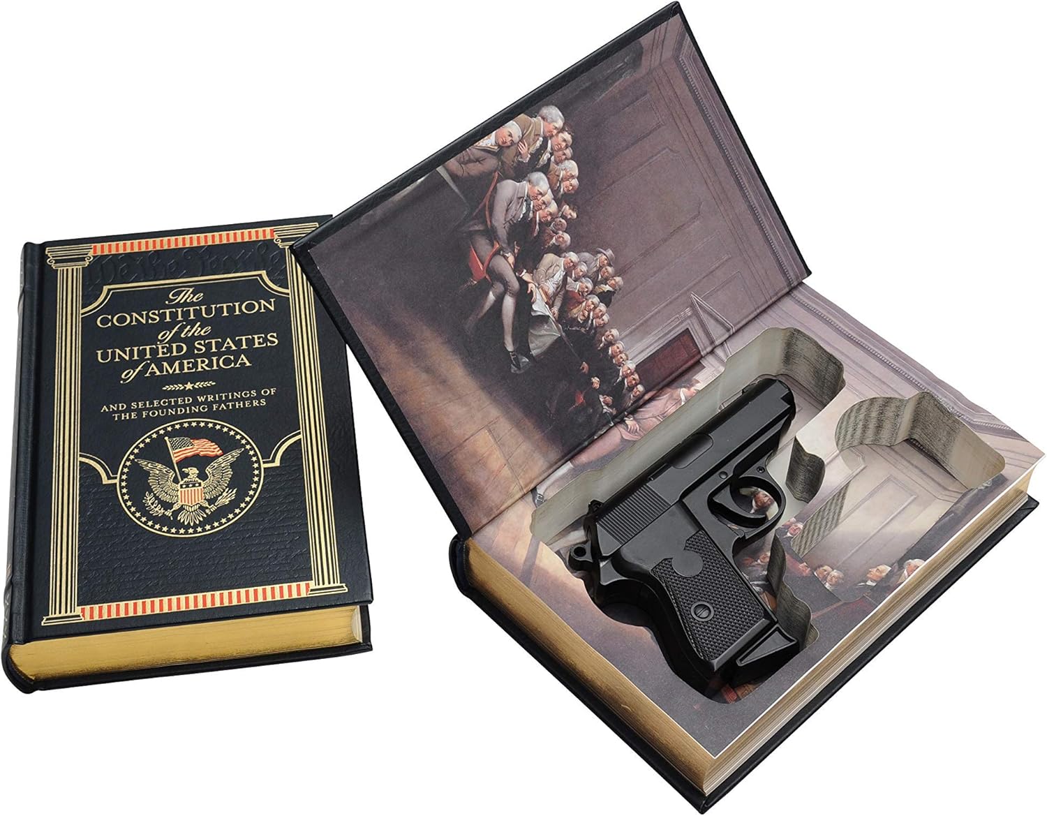 Concealed Gun Storage for Compact Handguns - US Constitution Hollow Real Book Gun Safe - Gift for Gun Owner - Home Car Carry Defense