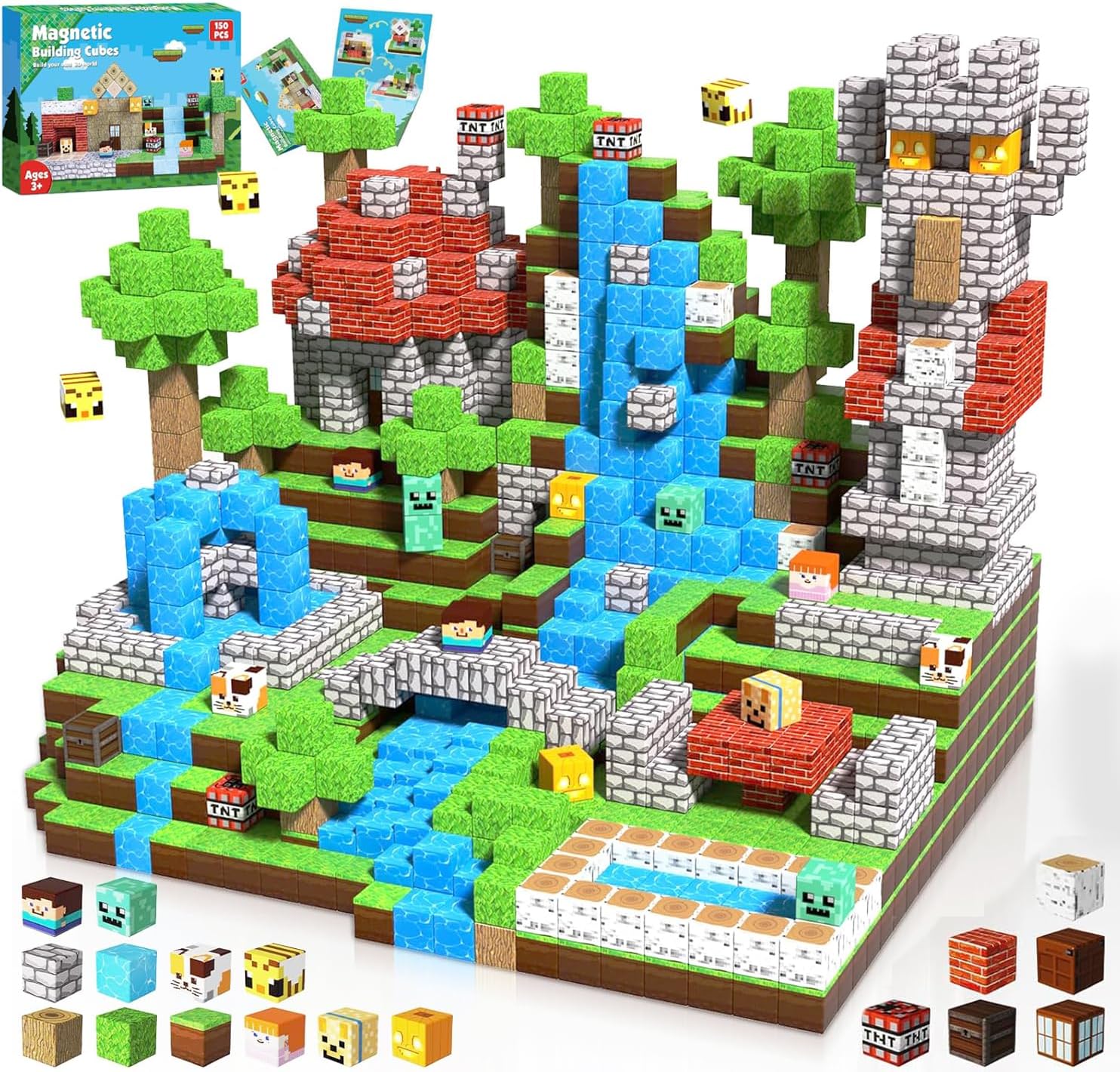 Magnetic Blocks-150PCS Magnetic Building Blocks Tiles Stacking Game, Construction Toys STEM Montessori Sensory Toys for Toddlers Kids Boys Girls Ages 3 4 5 6 7 8 9 10 Christmas Birthday Gifts