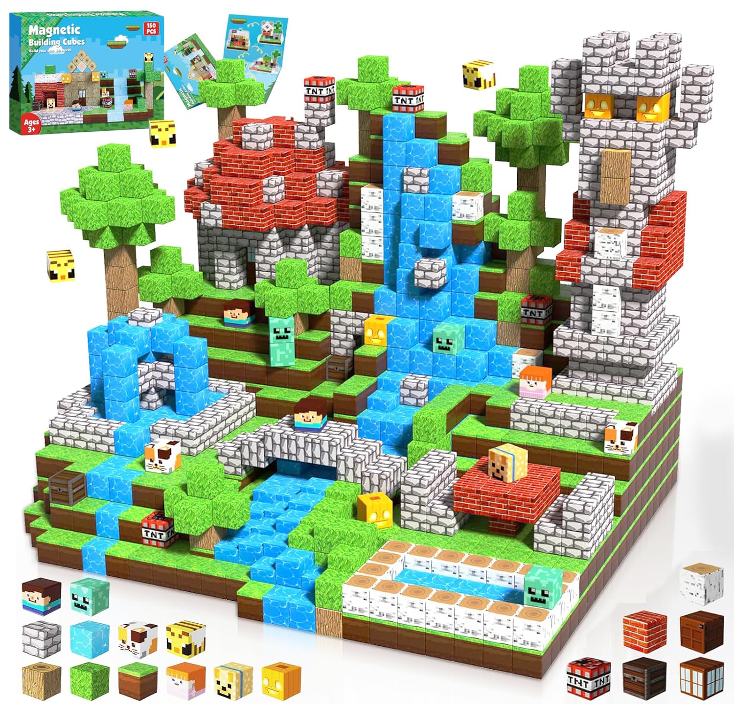 Magnetic Blocks - 150PCS Magnetic Building Blocks Tiles Stacking, Construction Cubes Toys STEM Sensory Toys for Toddlers Kids Boys Girls Ages 3 4 5 6 7 8 9 10 Christmas Birthday Gifts