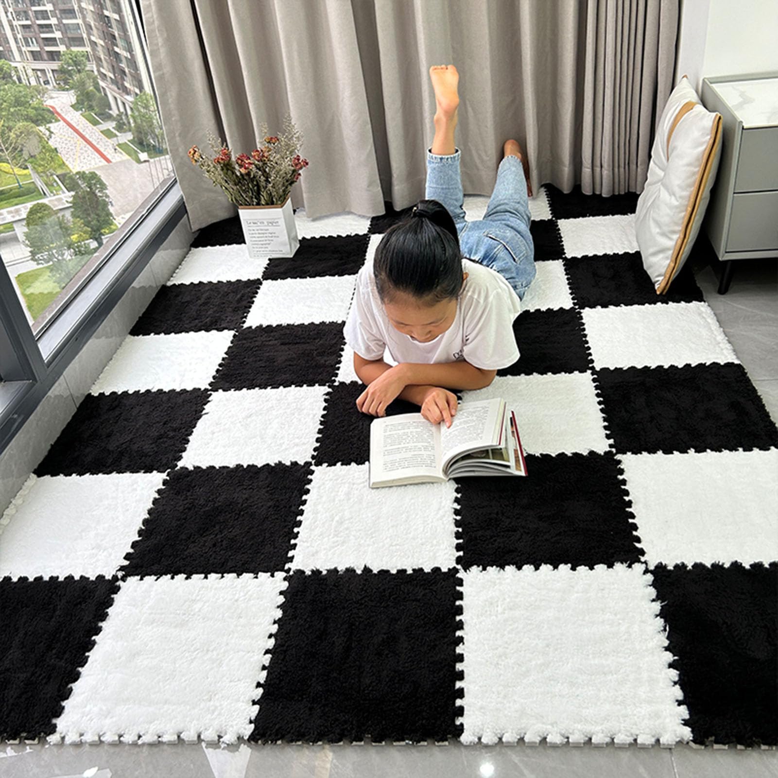 10 sztuk maty piankowej Incaster, 12 x 12 cali pogrubione kwadratowe puzzle piankowe płytki dywanowe, miękka i puszysta mata do własnoręcznego wykonania antypoślizgowa (kolor: biały