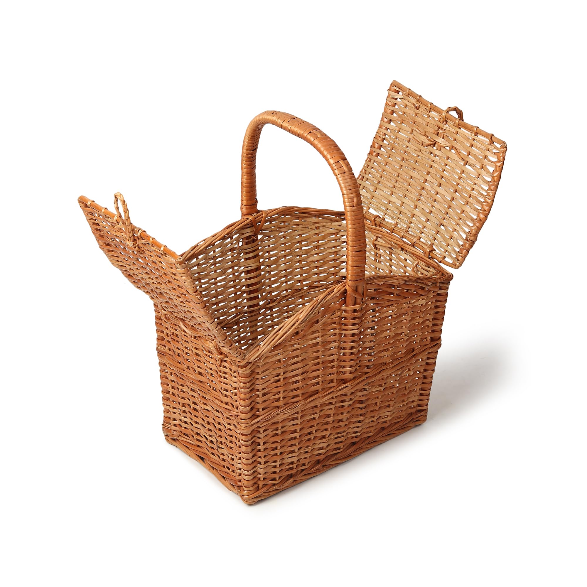 Habere India-All the Cultures Fabricating India Wicker Basket for Lunch | Picnic Basket with Top Handle | Modern Picnic Baskets | Bamboo Food Baskets, Rectangular, Brown (Medium: L32 x W23 x H28 cm) 4