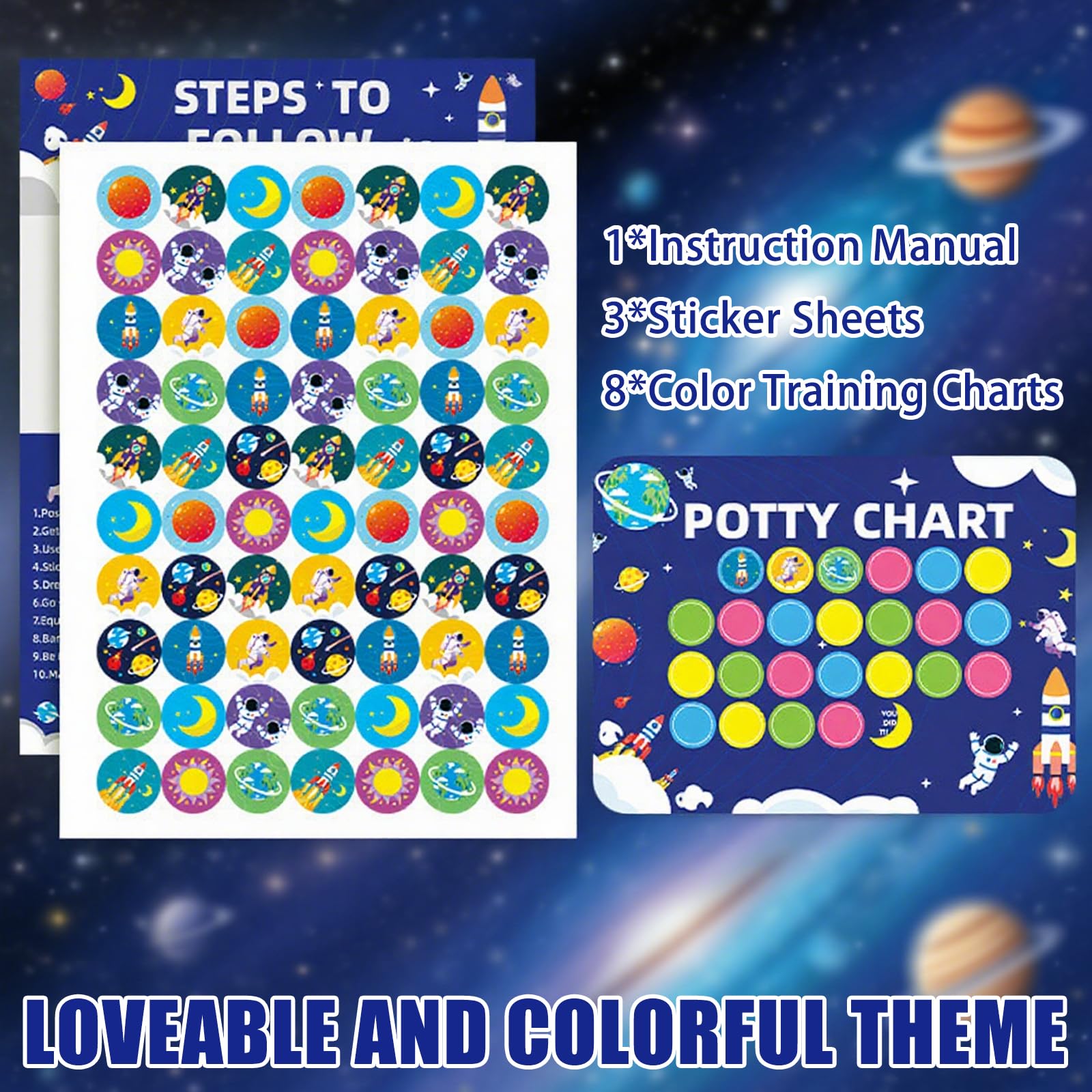 10 Sheet Potty Training Reward Chart,Toilet Training Reward Chart,with 210 Pcs Potty Training Stickers,for Boys Girl Toddler Kids(Astronaut Themed) - Image 3
