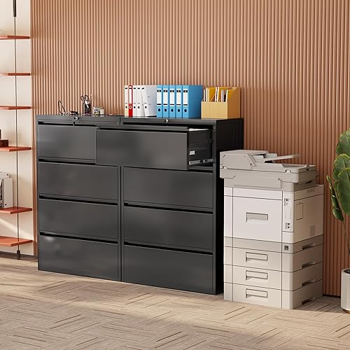 Miniatura 2 de INTERGREAT Archivador de 4 cajones, archivador lateral con cerradura, archivador de oficina de metal con marco ajustable para archivos legales,