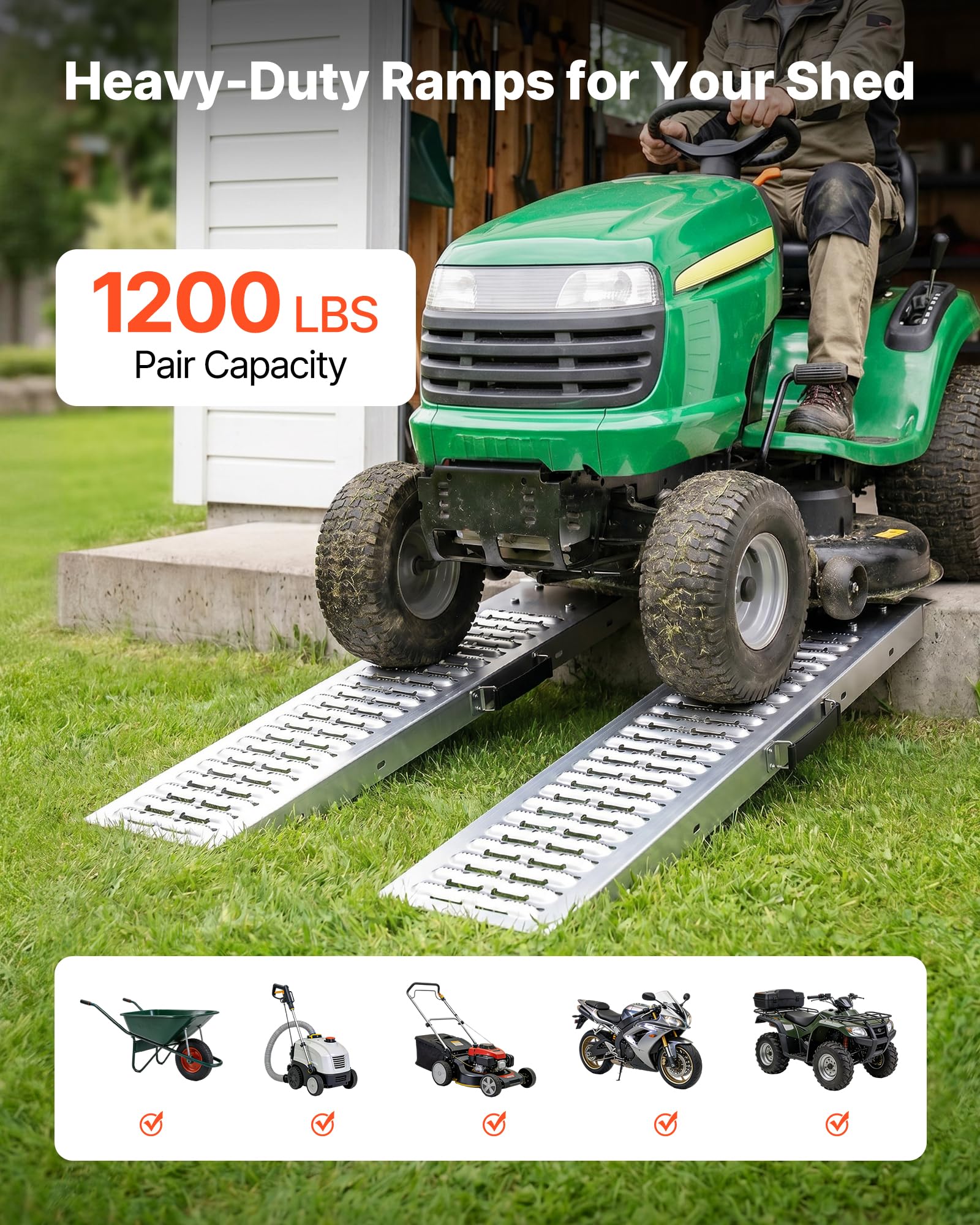 VEVOR Auffahrrampen 2 STK. Laderampen 985 x 225 mm, Anhängerrampen mit Antirutschplatten & 544 kg Gesamttragfähigkeit, Verladerampen Stahlrampen für Motorräder Rasenmäher Traktoren Anhänger