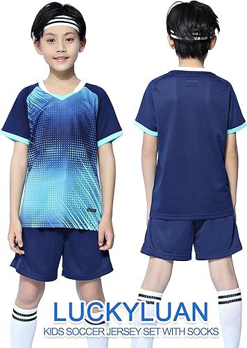 Miniatura 2 de LUCKYLUAN Conjunto de camiseta de fútbol para niños con calcetines para niños y niñas, uniforme deportivo