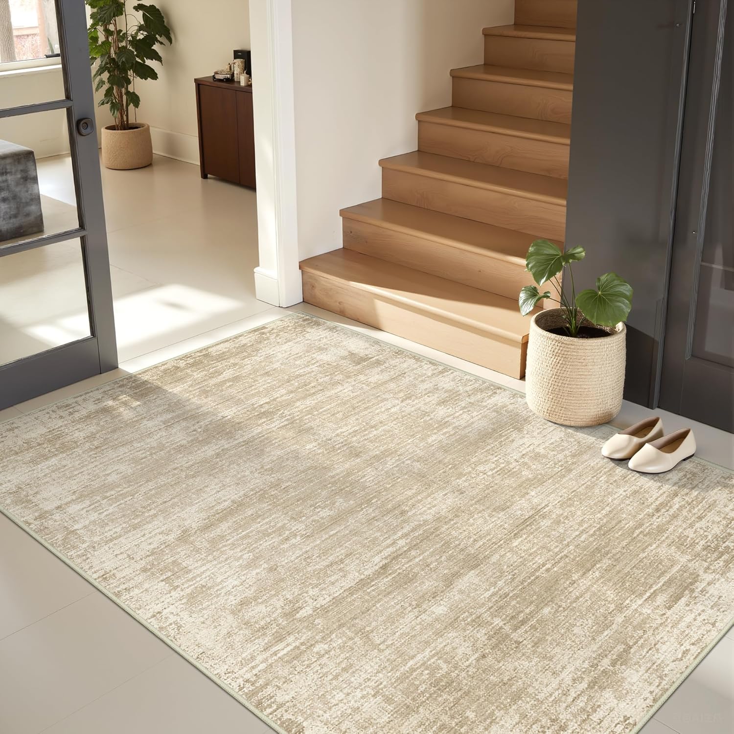 zesthome 3x5 Area Rugs, Modern Washable Rug, Non-Slip Rugs for Living Room, Stain Resistant Abstract Rugs, Ultra-Thin Indoor Area Rug 3x5, Home Decor Brown Rug