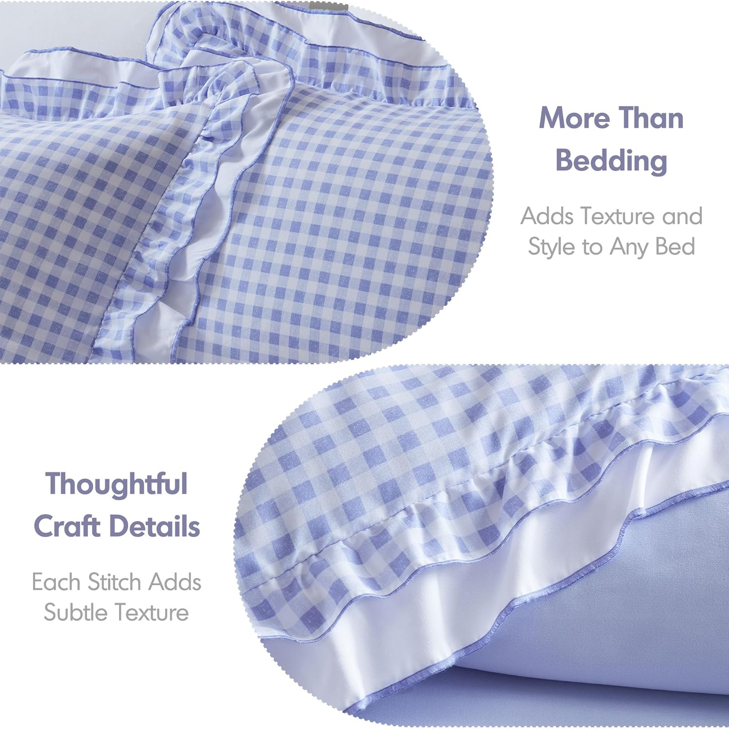 Intelligent Design Rowena Twin Comforter Set – Blue Gingham Ruffled Bedding, Vintage Farmhouse Style, Reversible All Season 3-Piece Bedding Set, Twin/Twin XL, Gift for Her
