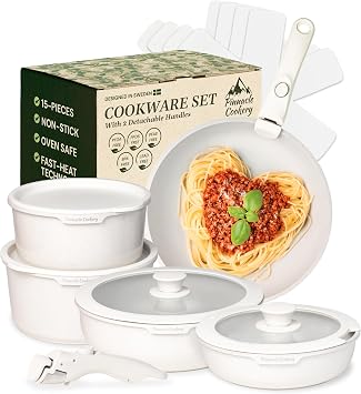 15-Pc Nonstick Cookware Set - White Granite