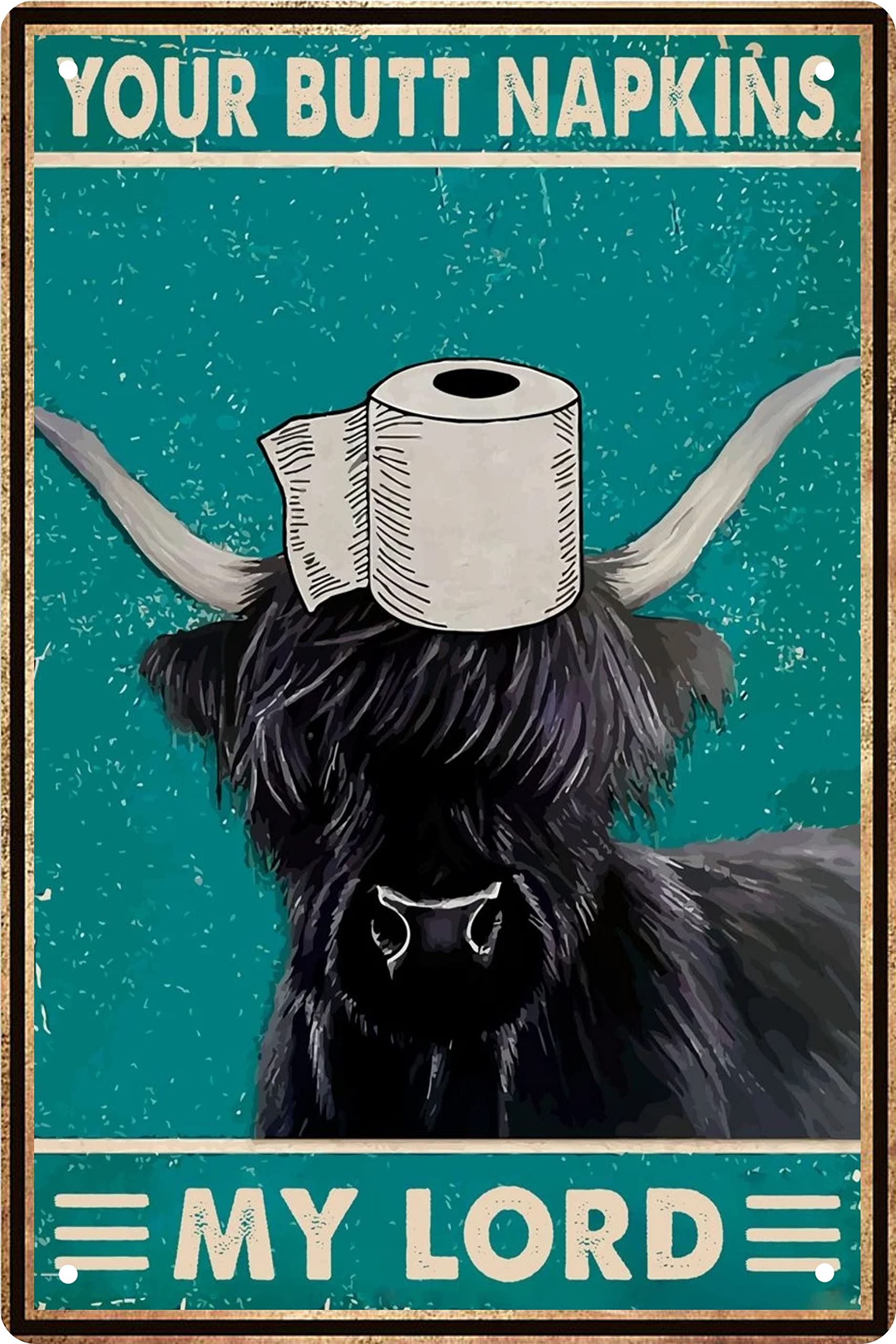 Highland Cow Metal Tin Sign Vintage Farmhouse Bathroom Wall Art Plaque Sign