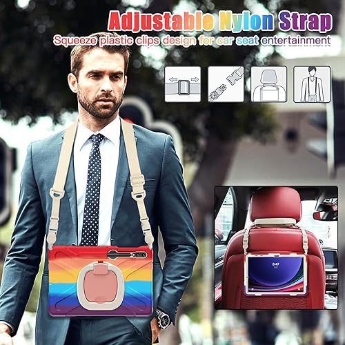 Miniatura 6 de Funda de silicona resistente para Samsung Galaxy Tab S9+ de 12.4 pulgadas 2023S8+S7+S7 Fe, con correa para el hombro, soporte para bolígrafo S,