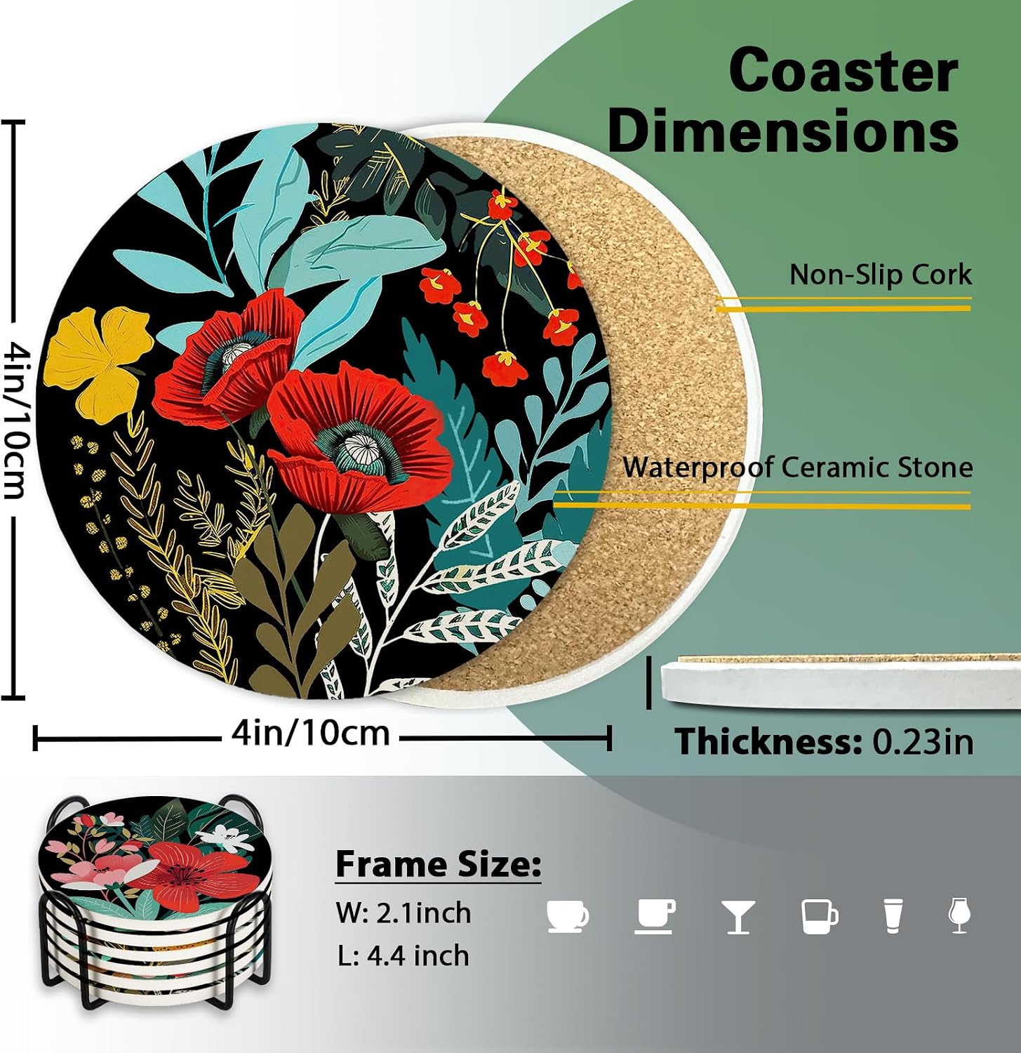 Vintage Floral Ceramic Coasters with Holder Set of 6 image 2