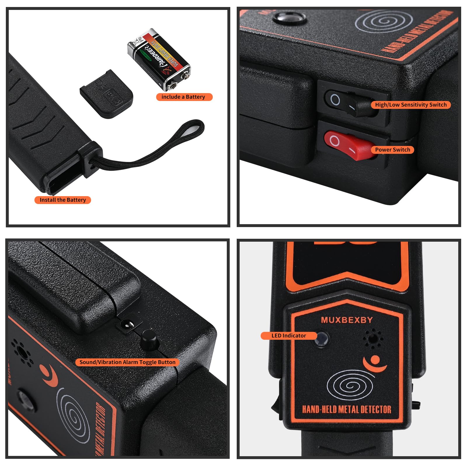 Detector de metales de mano, escáner de seguridad, escaneo de sensibilidad ajustable, comprobación de metales portátil de alta seguridad