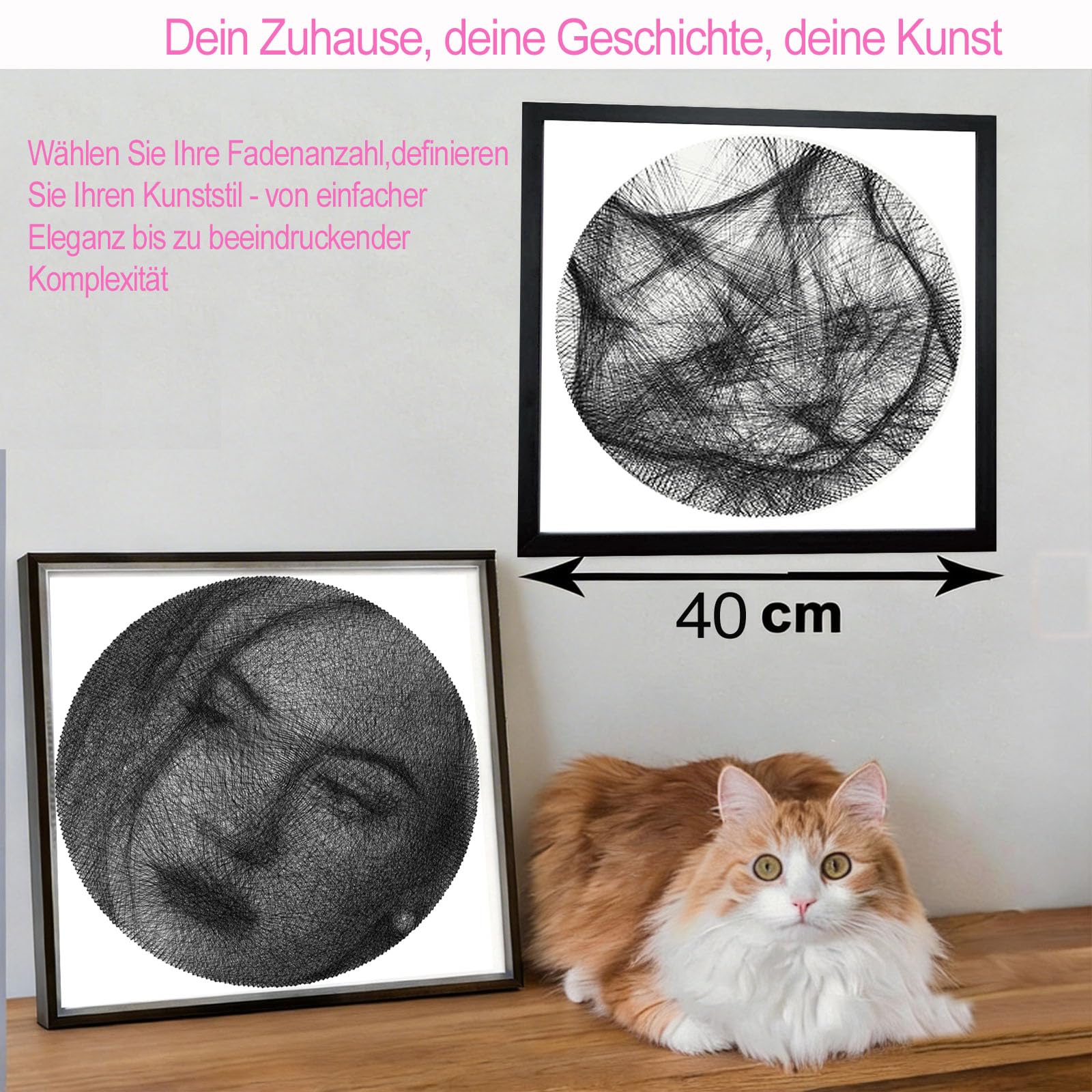 ssmiss Großes String Art Set 40x40cm - 200 Nägel String Art Kit mit Rahmen & Ständer - QR-Code für Video-Anleitung - Schnell in 3-7 Stunden DIY Bastelset- Geschenk für Anfänger, Erwachsene