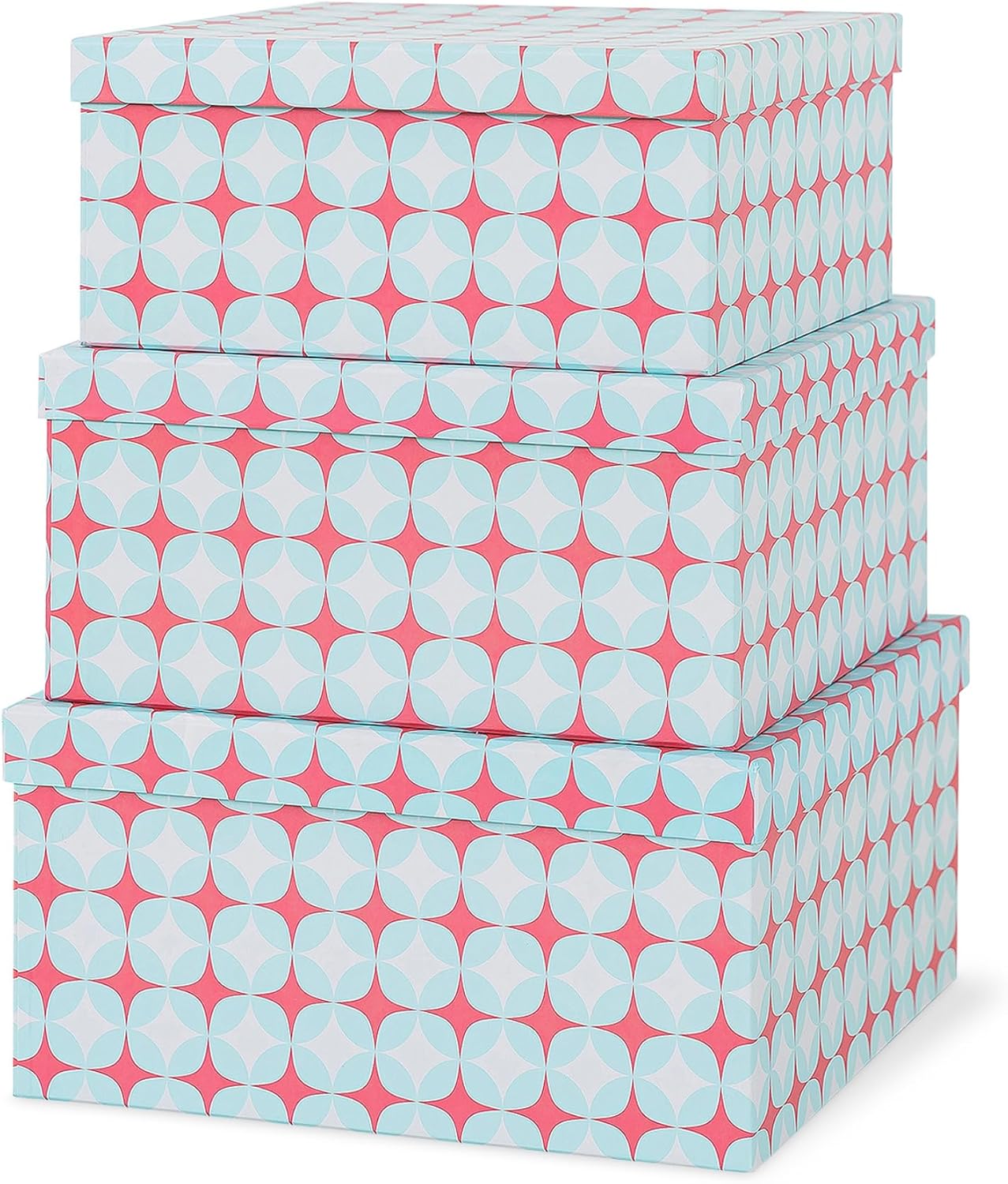 Soul & Lane Set of 3 Decorative Boxes with Lids, Square 11" x 11" Nesting Cardboard Storage for Home Décor in Blue and Cream, Keepsake and Memory Boxes for Organizing, Mosaic Navy
