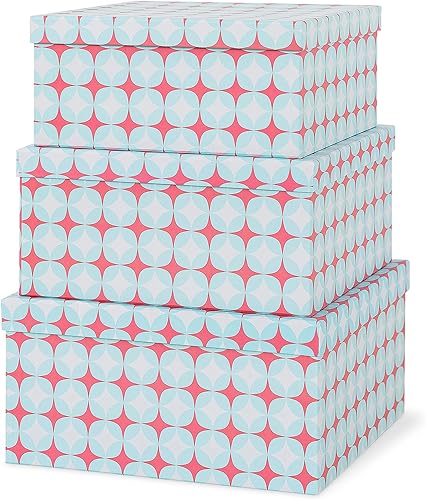 Miniatura 8 de Juego de 3 cajas decorativas con patrones geométricos, cajas de cartón cuadradas de 11 x 11 pulgadas con tapas para decoración del hogar, cajas de