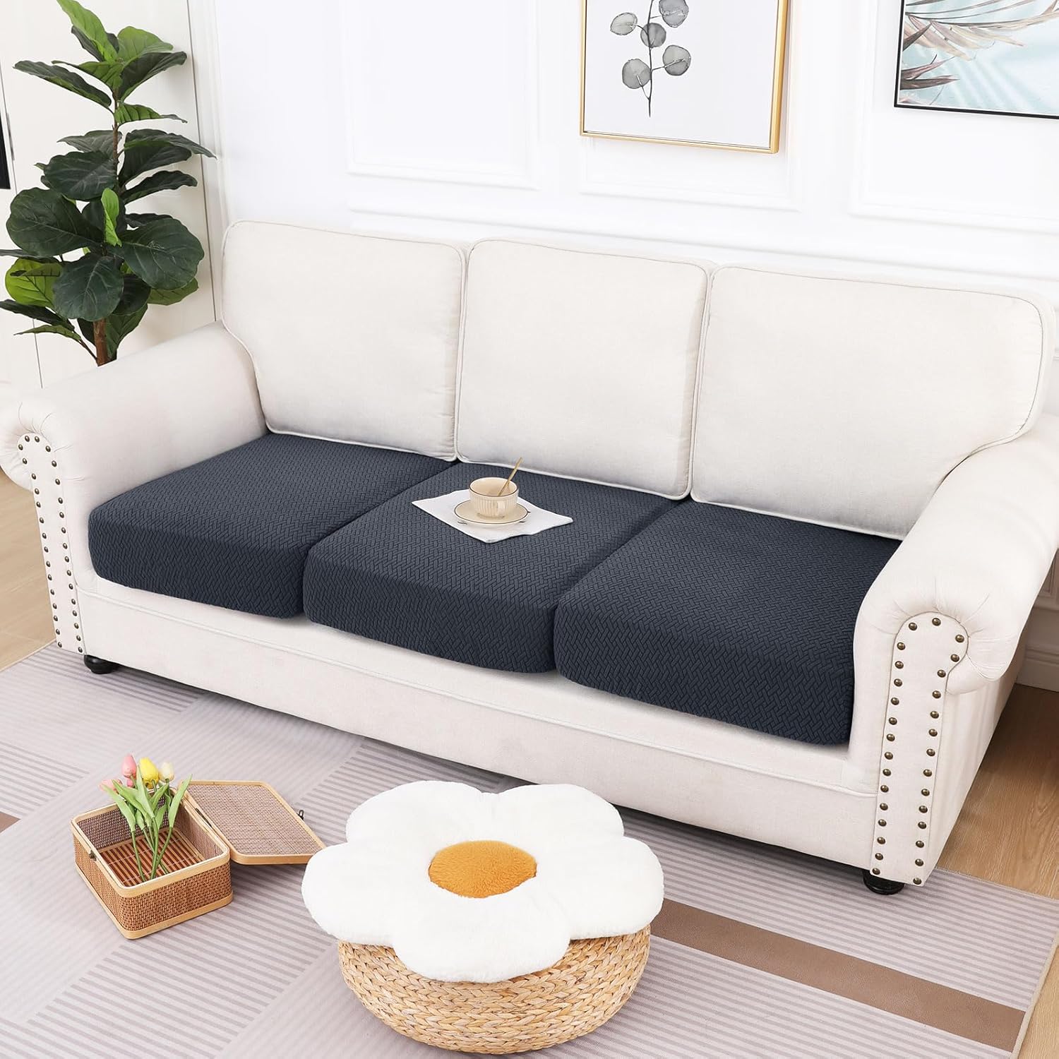 hyha Waterproof Couch Cushion Covers, Wear Resistant Couch Cover, Anti Slip Sofa Slipcovers Washable, Soft Thick Jacquard Furniture Protector for Pets Dog (3 Packs, Dark Grey)