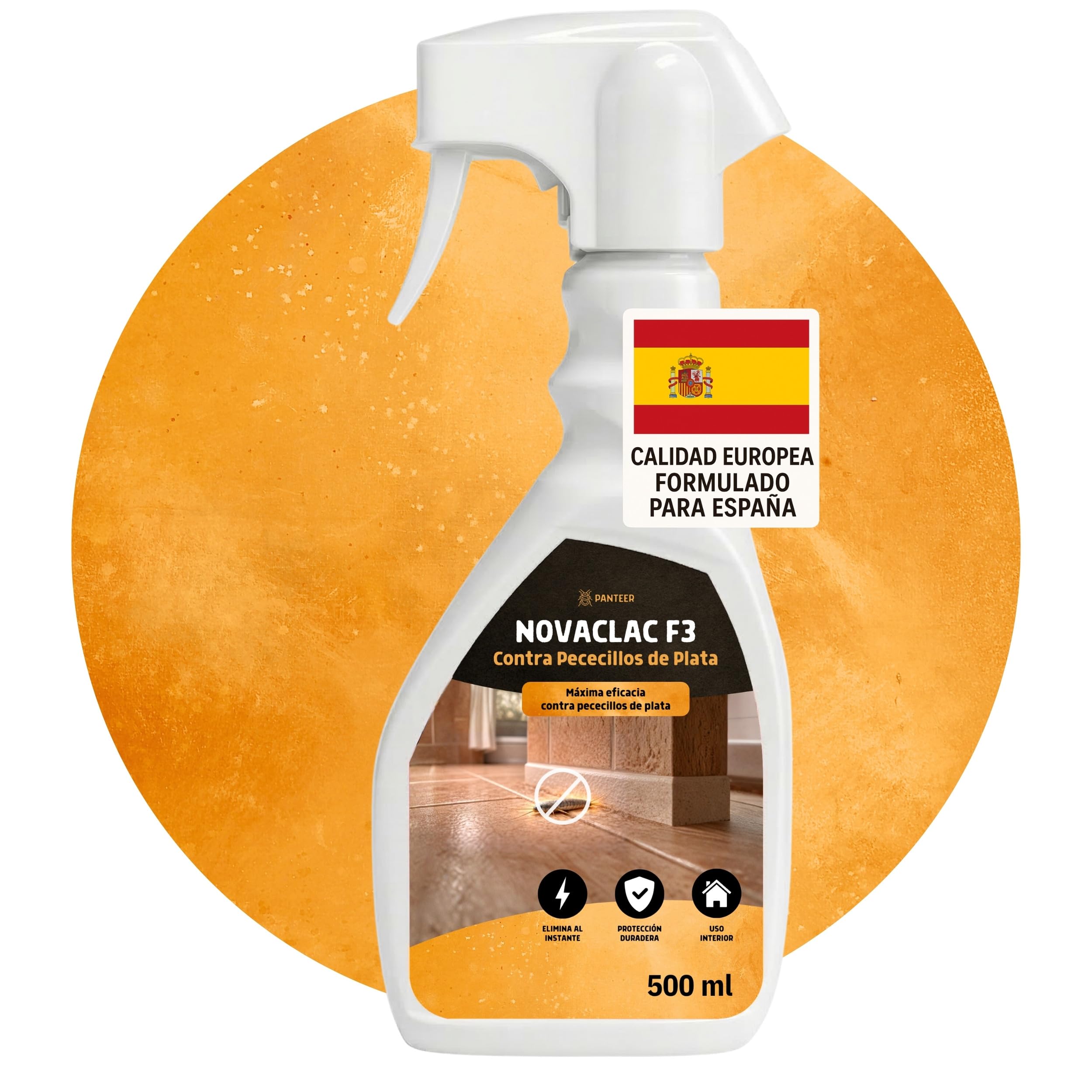 NOVACLAC F3 Mata Pececillos de Plata – Spray Insecticida 500 ml PT18 – Elimina pececillos de plata al instante – Protección duradera – Uso interior y exterior – Calidad europea formulada para España