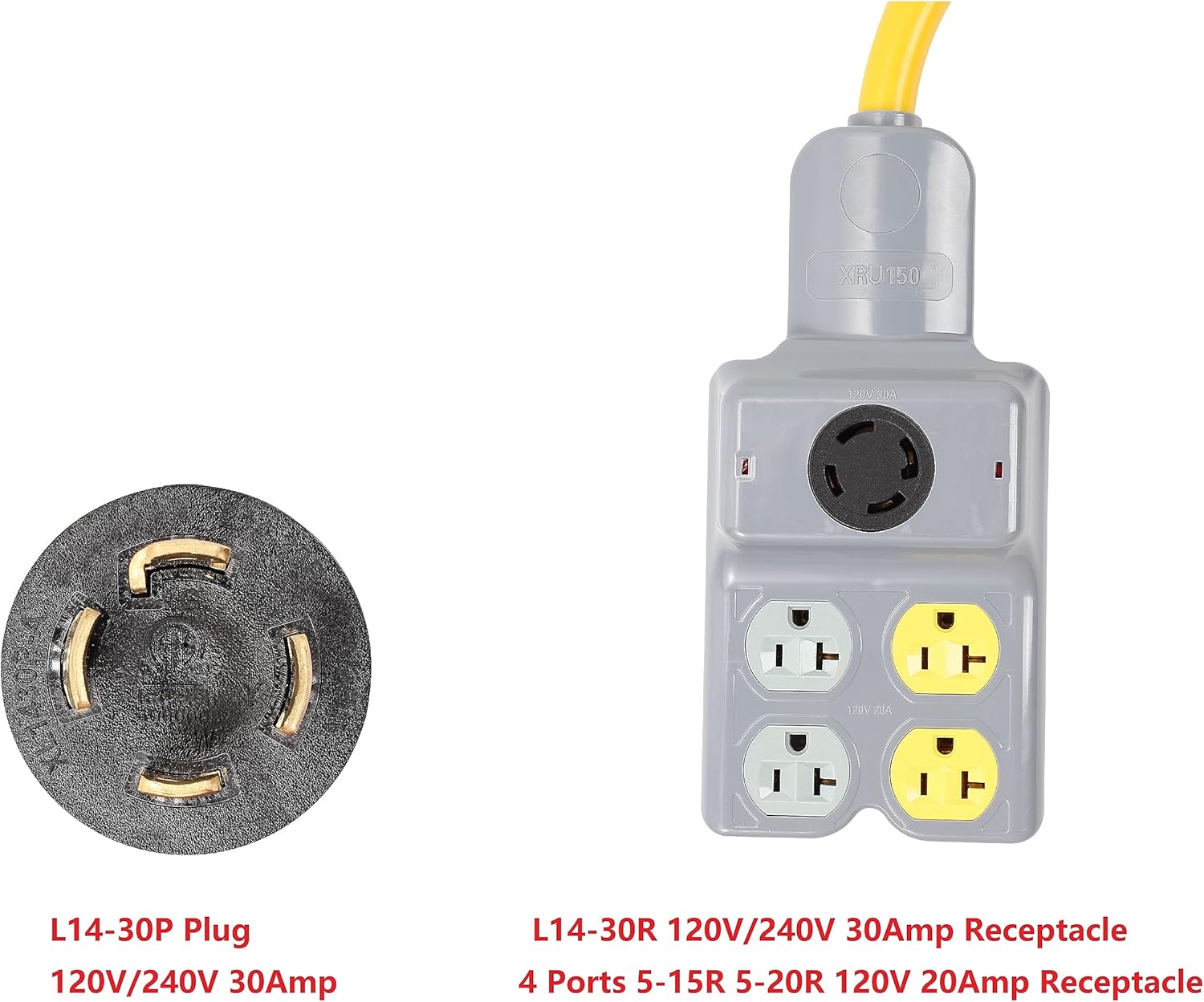 NEMA L14-30P to 4 Port 5-15R 5-20R L14-30R 1.5 Feet 5 Outlet 120/240V 30 Amp 4 Prong Twist Lock Male Plug to Female Receptacle Home Appliance RV Generator Power Cord Adapter