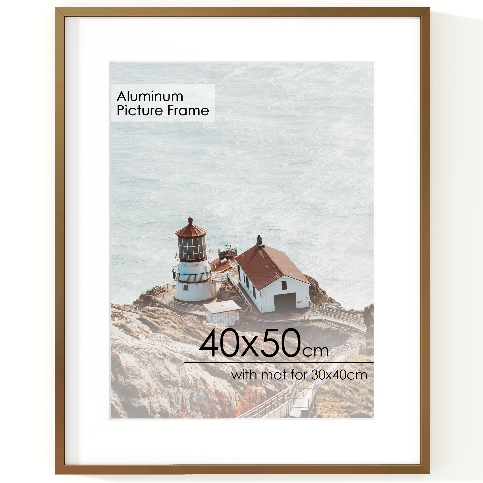 FLYJOE 40x50cm Frame | 40x50 Poster Frame With Mat For 30x40 | Metal Aluminum Picture Frame With Tempered Glass | Minimalist Modern Poster Frame | Hanging Hardware Included | Bronze