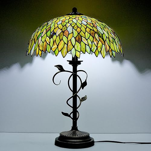 Tiffany Style Table Lamp Vintage Stained Glass Desk Lamp Mable Gradient Green Wisteria Bedside Reading Light Decor Bedroom Living Room Home Office